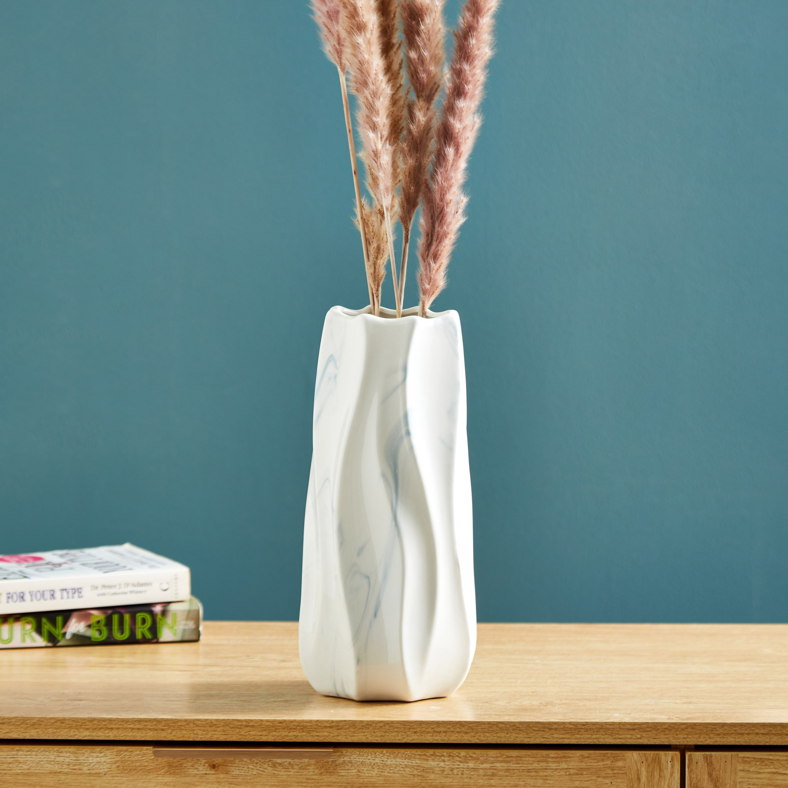 Sapphire Ceramic Organic Marbling Small Vase - 12.5x12.5x27 cm-hbxbedroom-decorandaccessories-vases-image-1