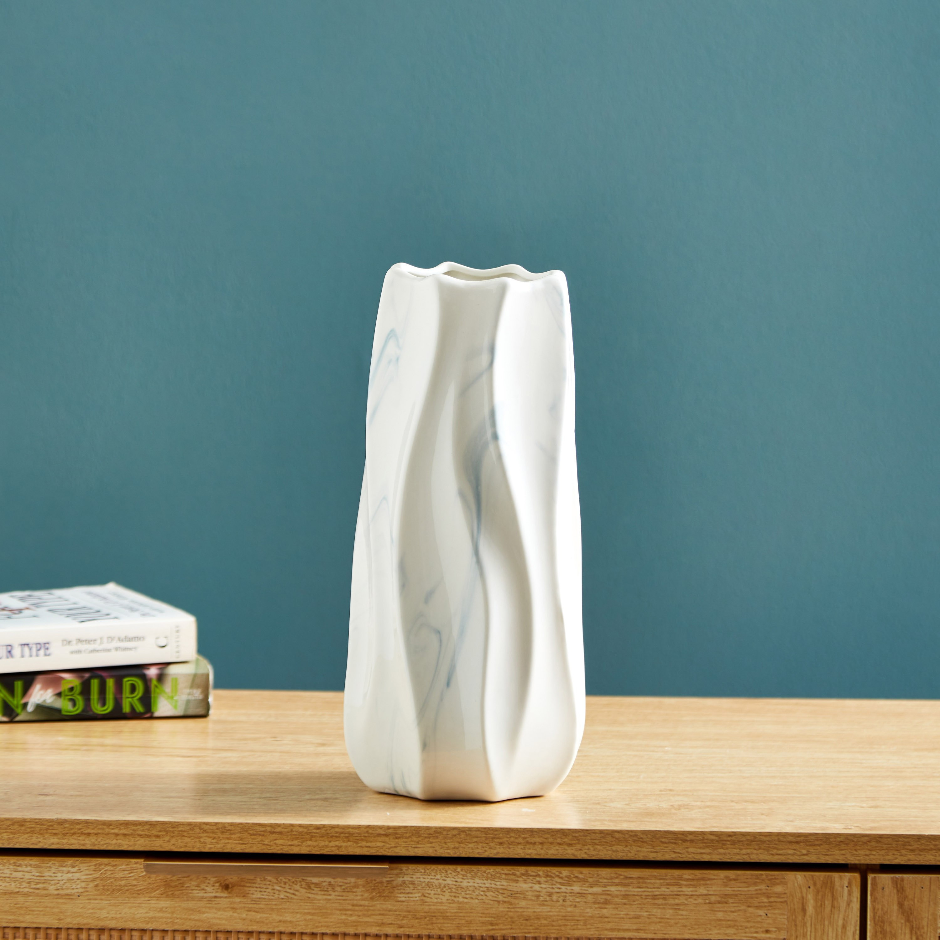 Sapphire Ceramic Organic Marbling Small Vase - 12.5x12.5x27 cm-hbxbedroom-decorandaccessories-vases-image-2
