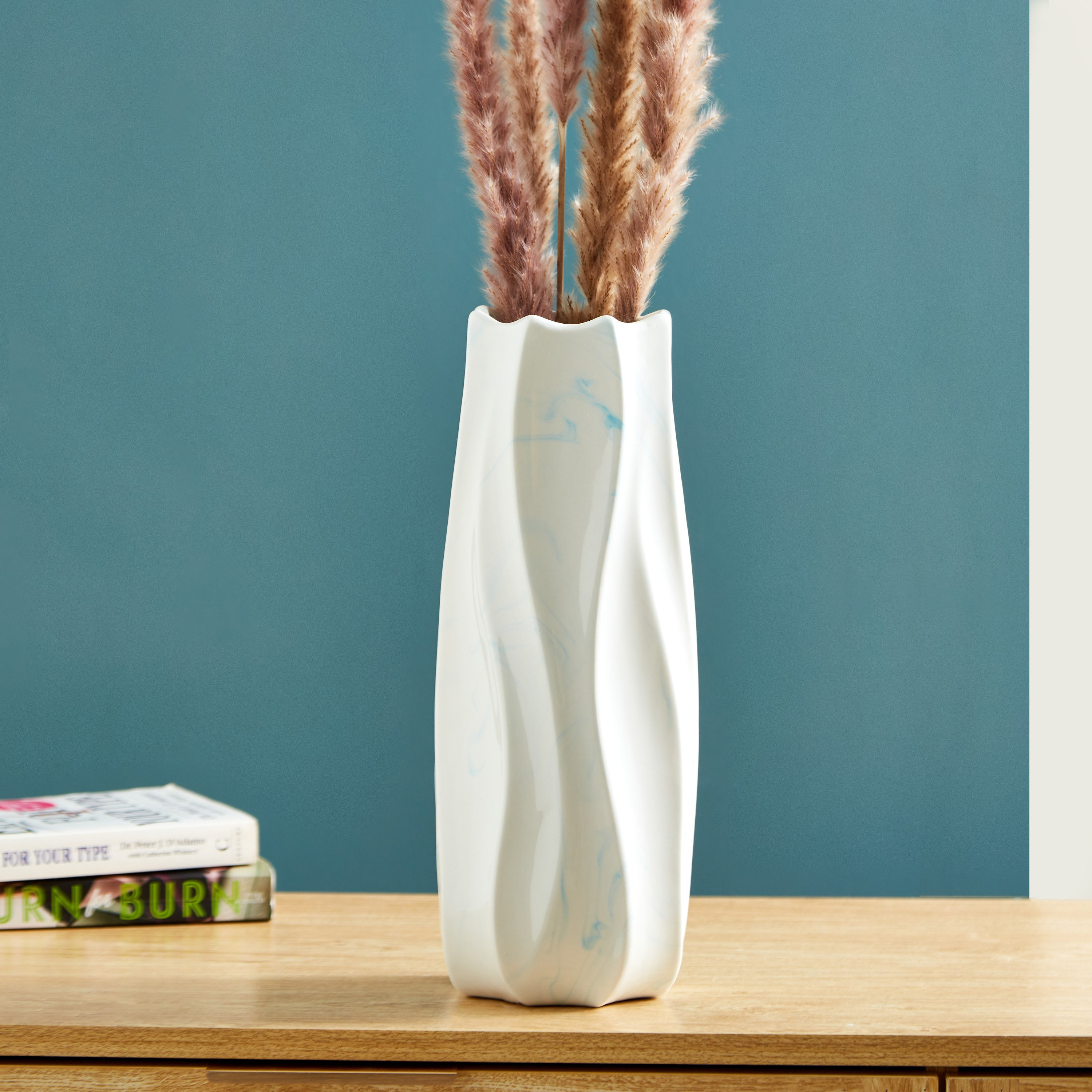 Sapphire Ceramic Organic Marbling Vase - 13.5x13.5x34 cm-hbxbedroom-decorandaccessories-vases-image-1