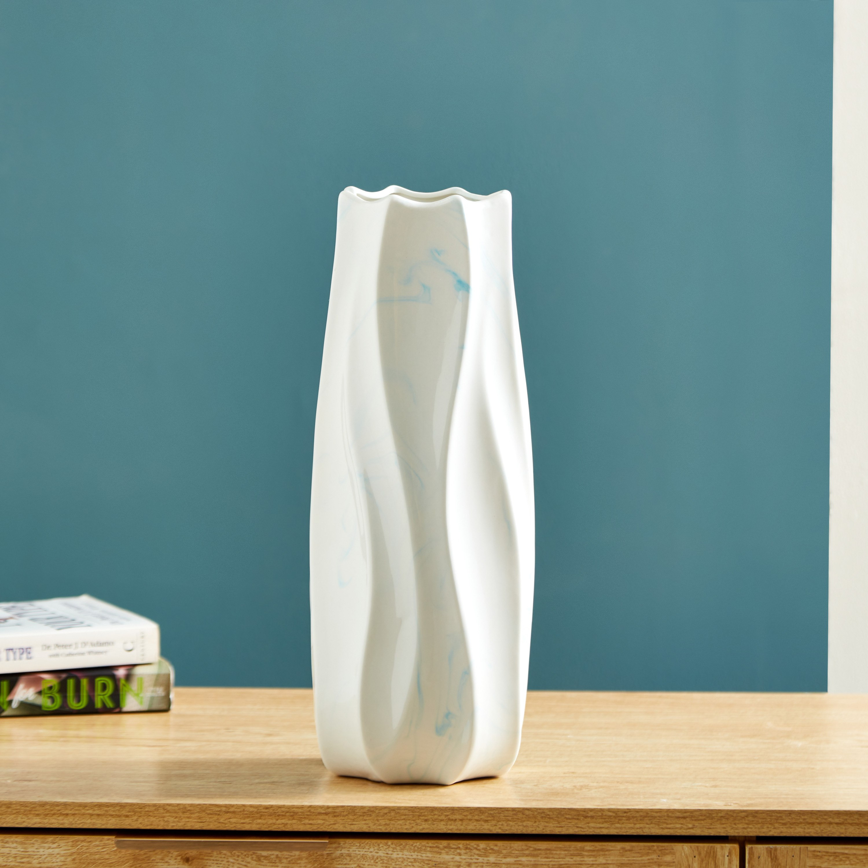 Sapphire Ceramic Organic Marbling Vase - 13.5x13.5x34 cm-hbxbedroom-decorandaccessories-vases-image-2