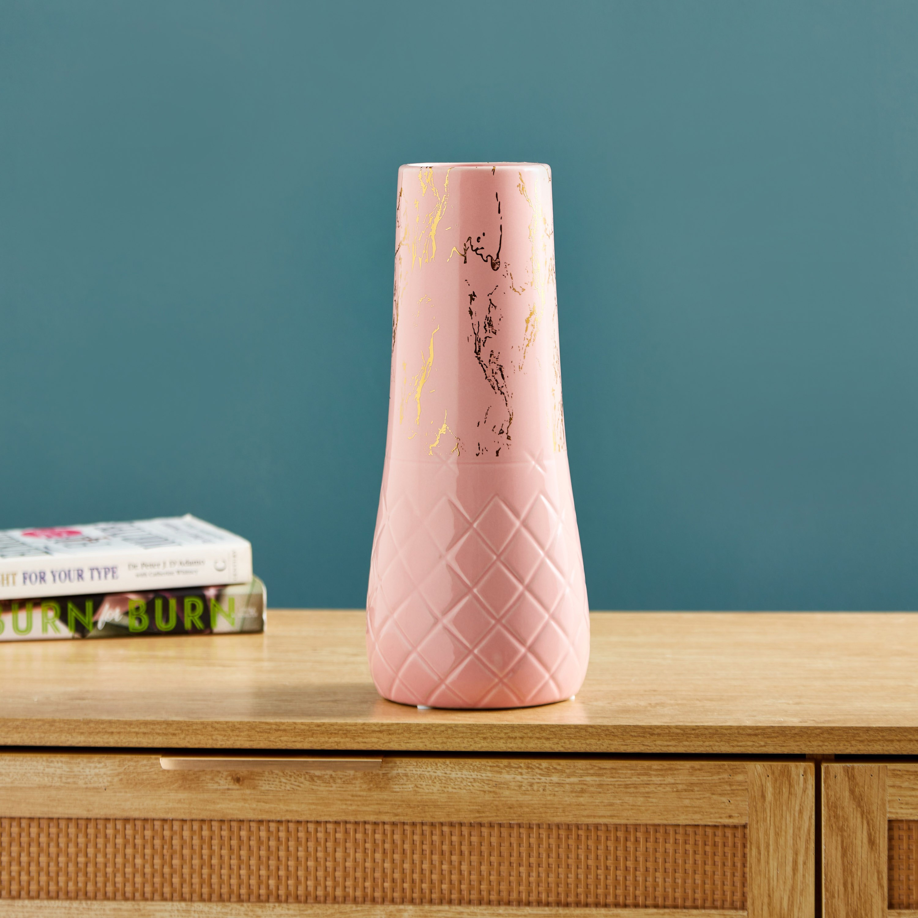 مزهرية سيراميك كبيرة بارزة الملمس من سافير - 12x12x29 سم-hbxbedroom-decorandaccessories-vases-image-2