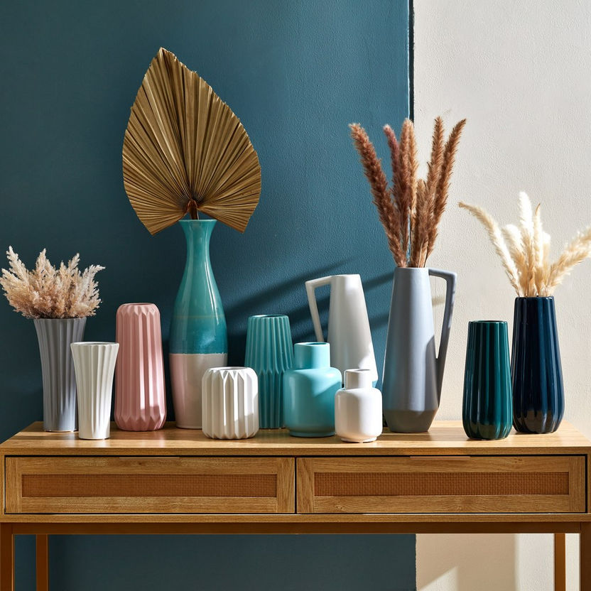 Sapphire Ceramic Curvy Neck Small Vase - 11x10x11 cm-Vases-image-3