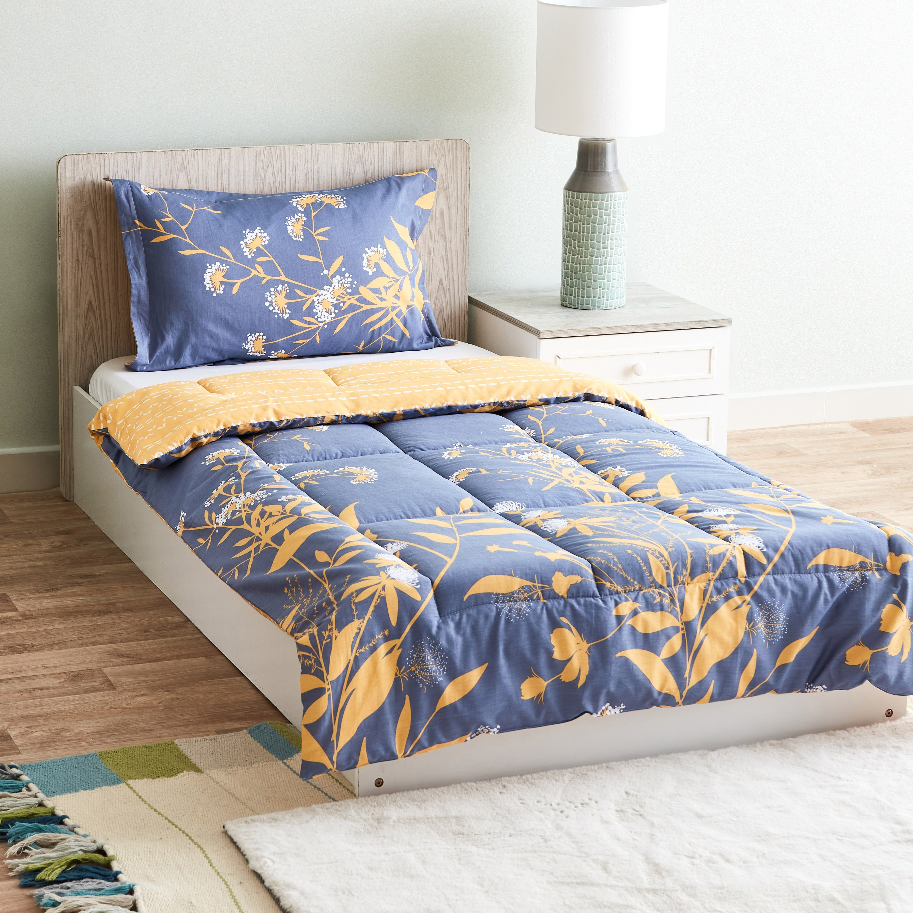 طقم لحاف فردي من قطعتين قطن بطبعات من فيرونا نورا - 135x220 سم-hbxhomeware-hbxdecorandfurnishings-image-1