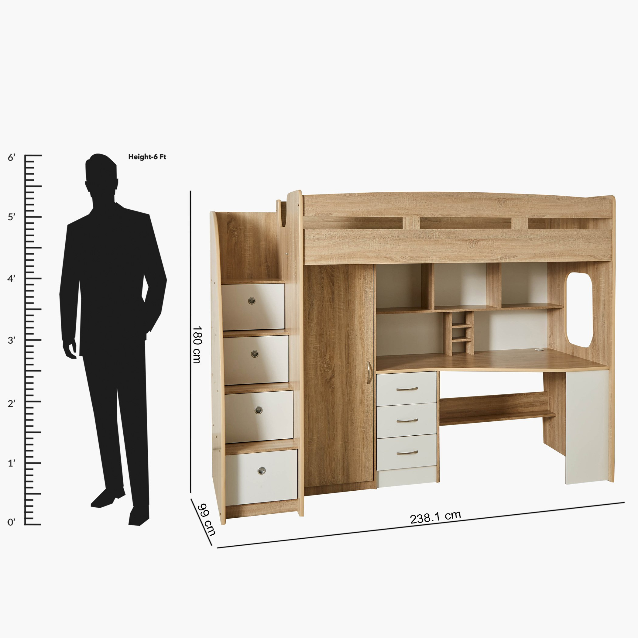 Movo Cooper Xmore Single Loft Bed with Storage - 90x190 cm-hbxkidsandyouth-bedsandbedsets-bunkbeds-single-image-22