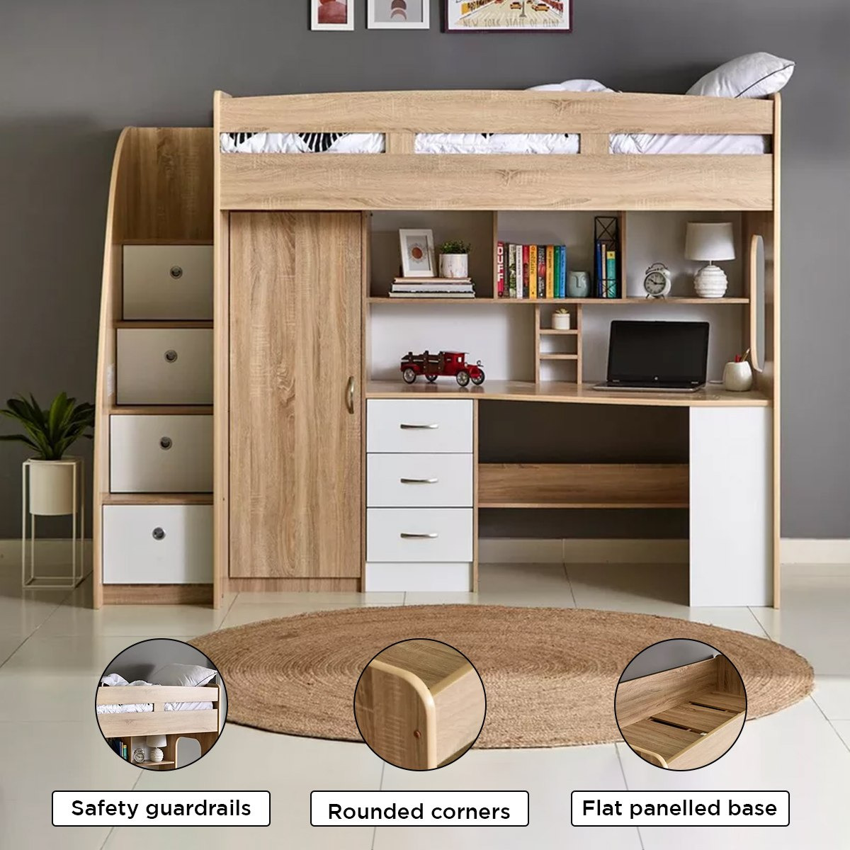 Movo Cooper Xmore Single Loft Bed with Storage - 90x190 cm-hbxkidsandyouth-bedsandbedsets-bunkbeds-single-image-8