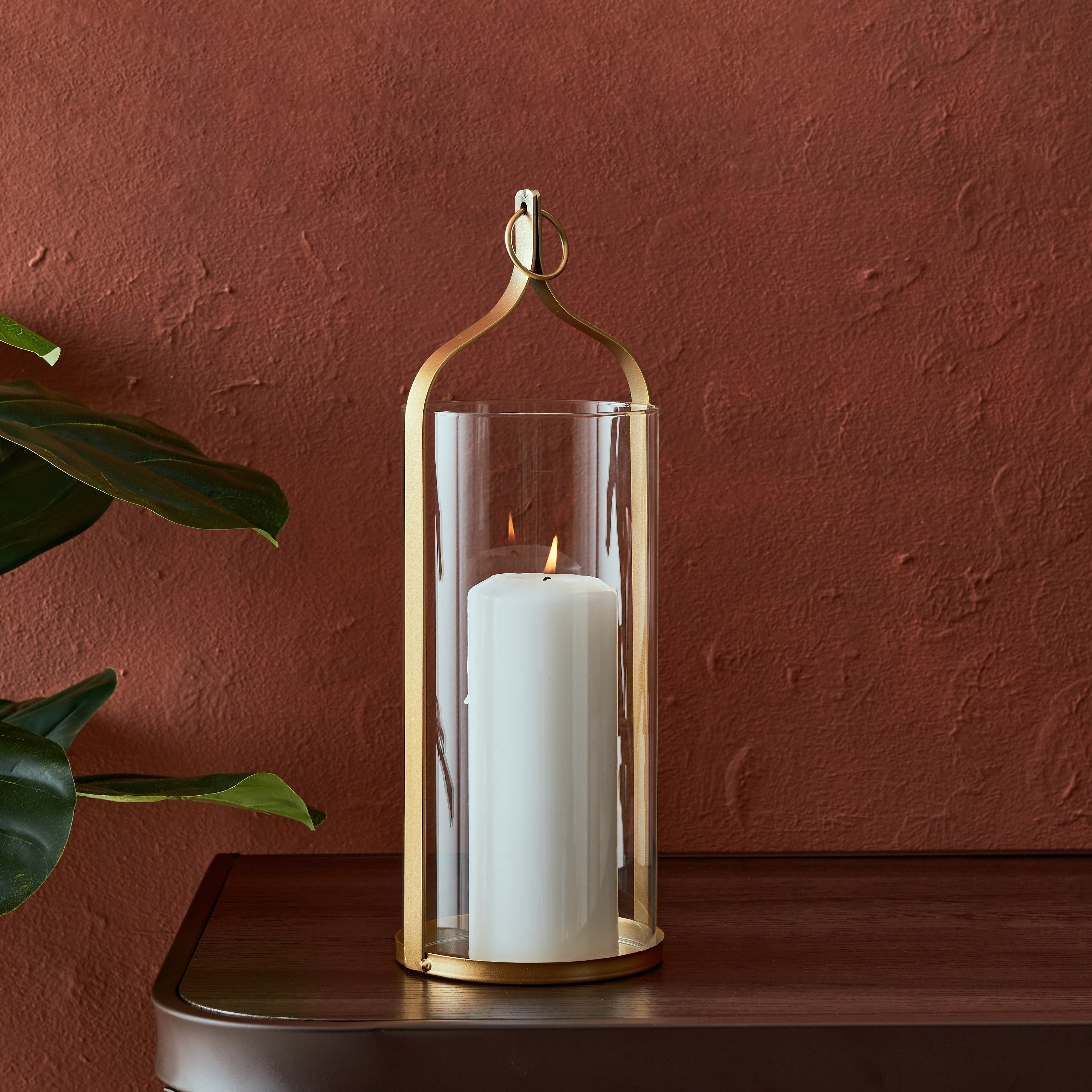 حامل شموع معدن وزجاج بمقبض من نورا - 13x13x36 سم-hbxlivingroom-decorandaccessories-candleholders-image-1