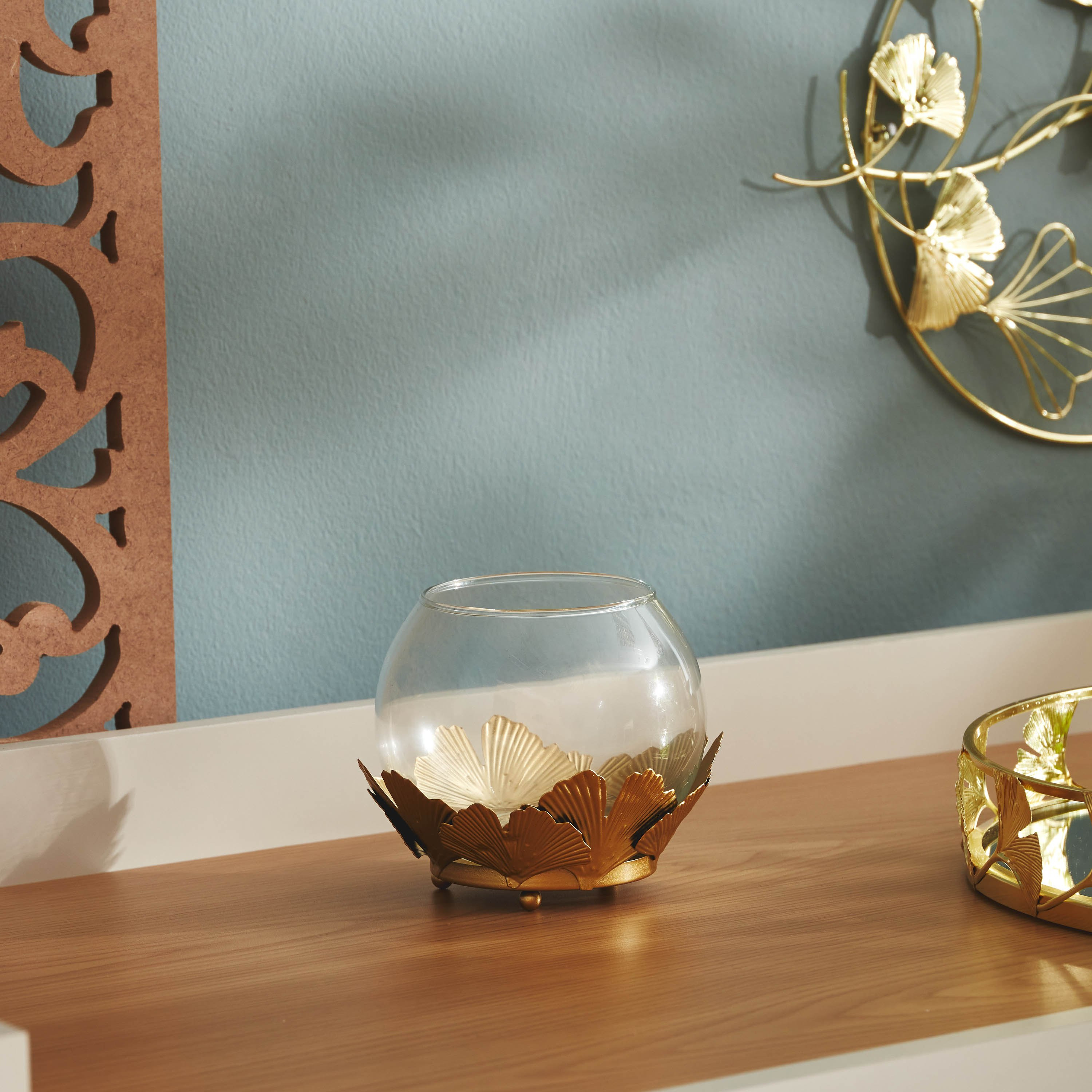 حامل شموع مستدير بتصميم أوراق جينكو من نورا - 13x11 سم-hbxlivingroom-decorandaccessories-candleholders-image-2