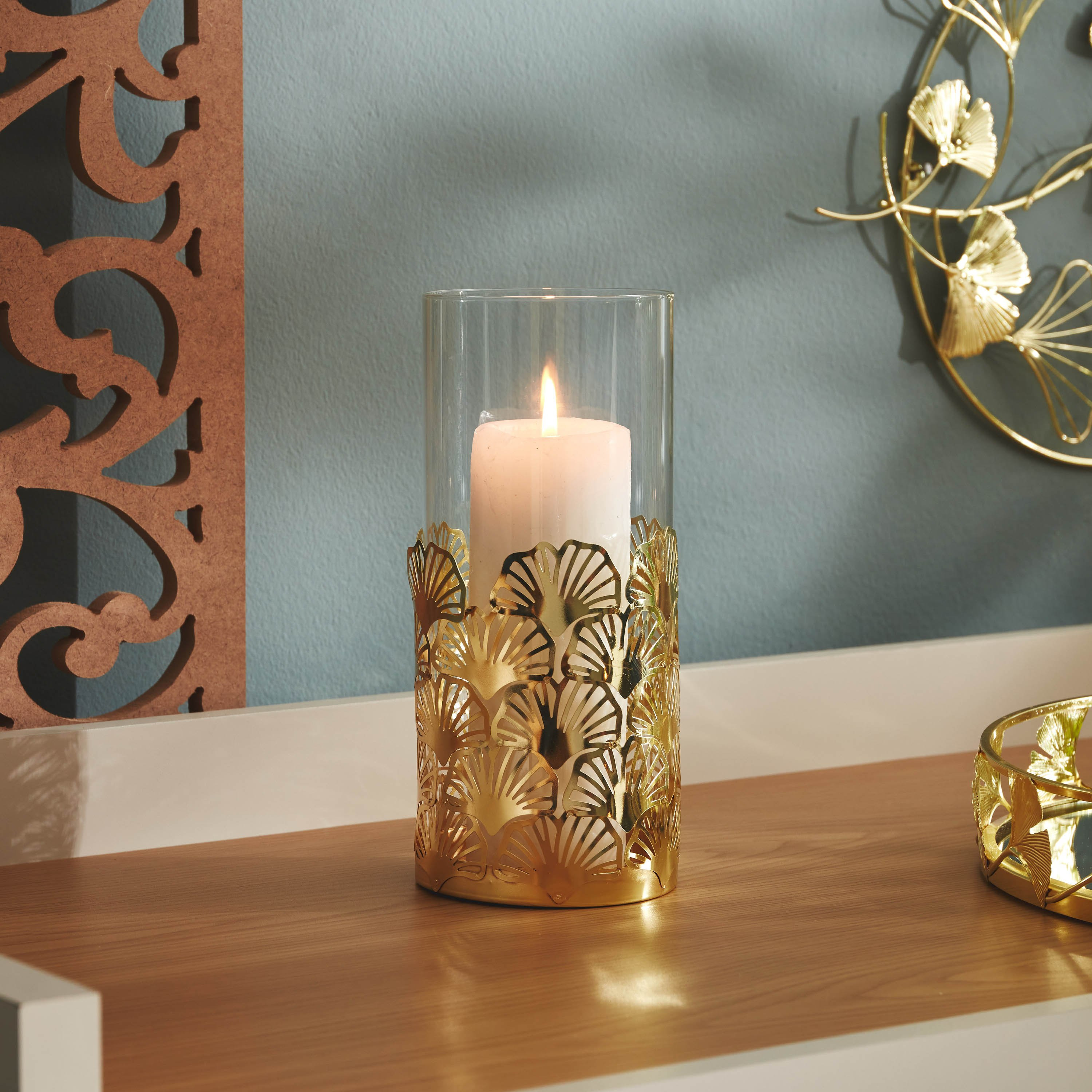حامل شموع بتصميم أوراق جينكو من نورا - 10x10x22 سم-hbxlivingroom-decorandaccessories-candleholders-image-1