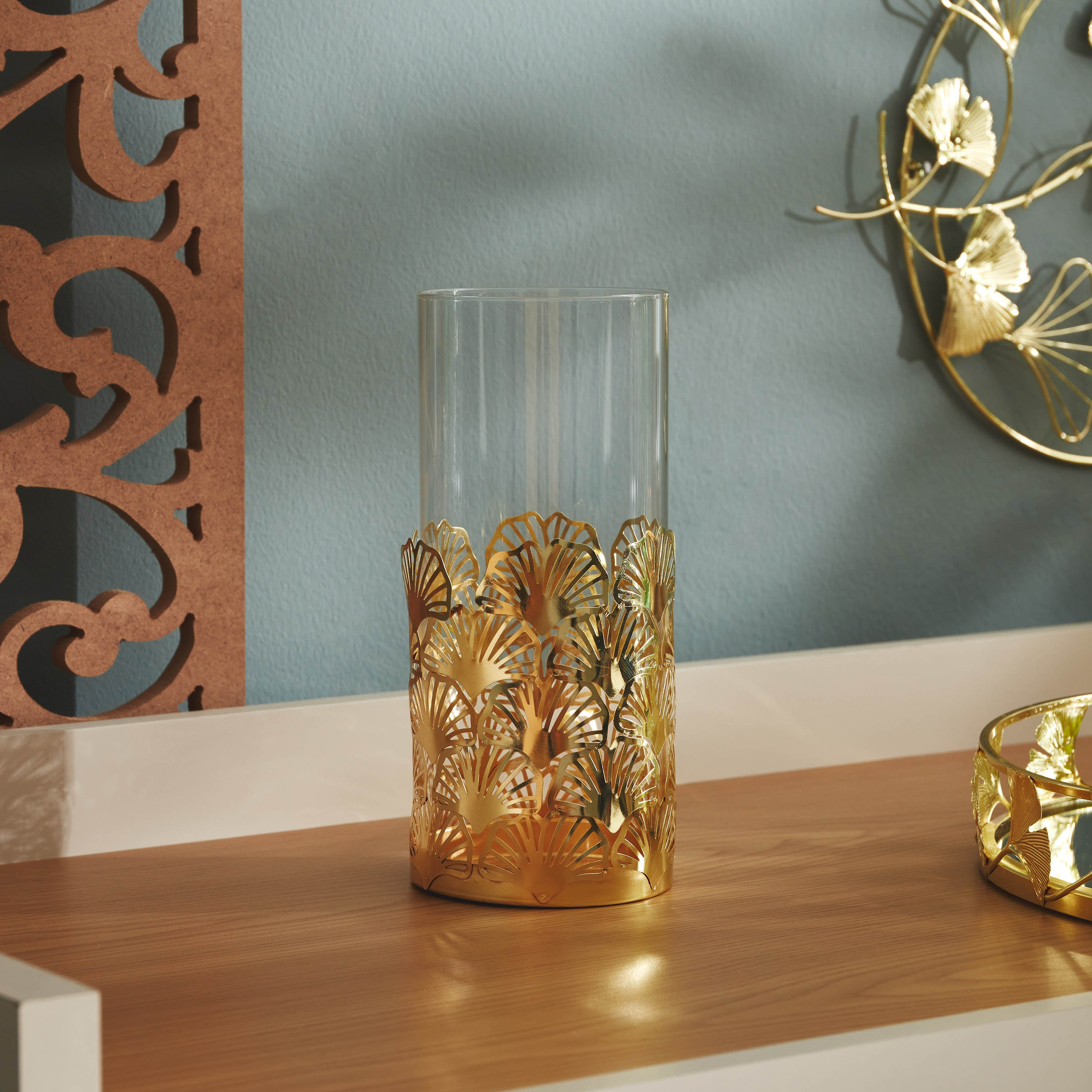حامل شموع بتصميم أوراق جينكو من نورا - 10x10x22 سم-hbxlivingroom-decorandaccessories-candleholders-image-2