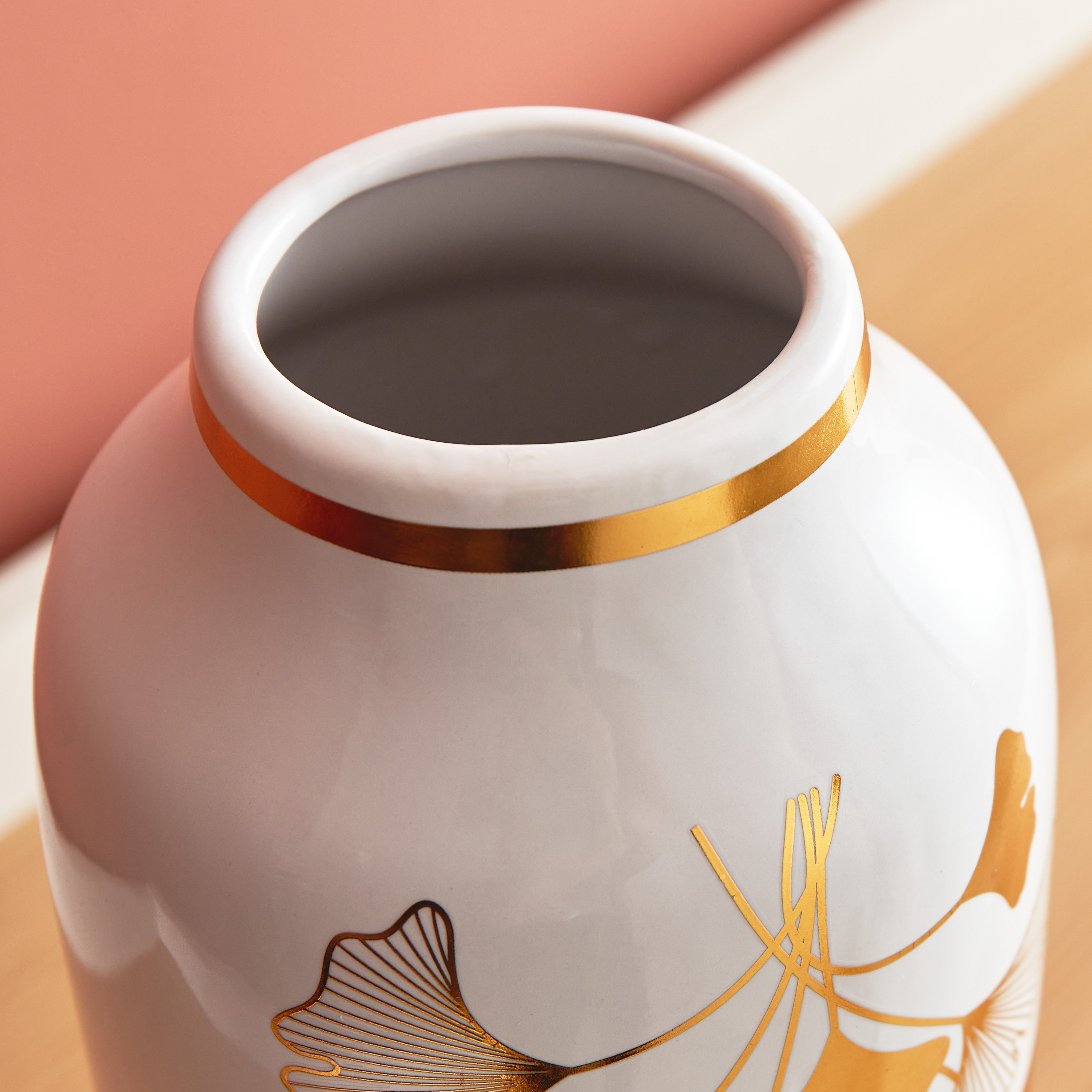 Heba Cylindrical Ceramic Vase with Ginkgo Design - 13x13x31 cm-hbxbedroom-decorandaccessories-vases-image-4