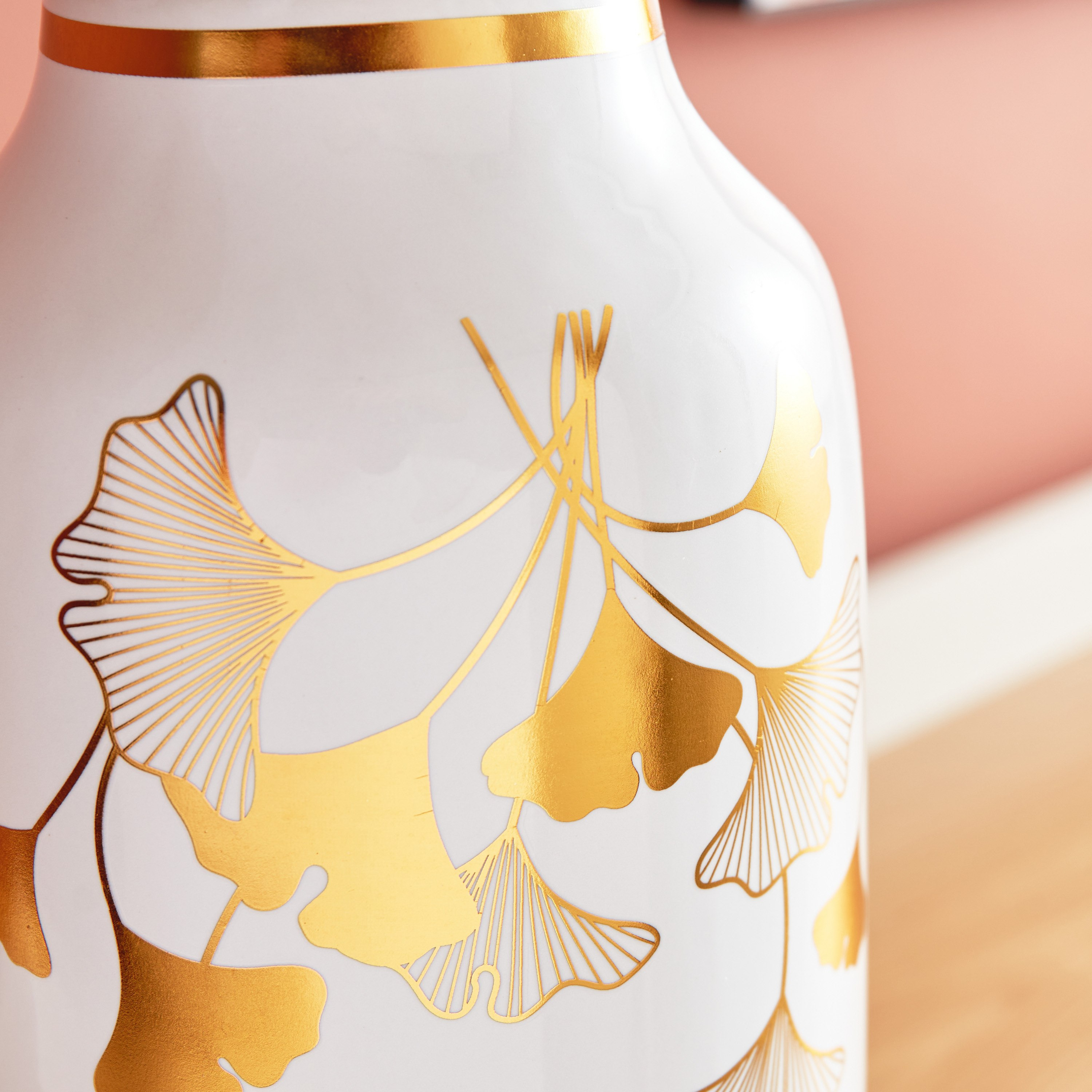 Heba Cylindrical Ceramic Vase with Ginkgo Design - 13x13x31 cm-hbxbedroom-decorandaccessories-vases-image-5