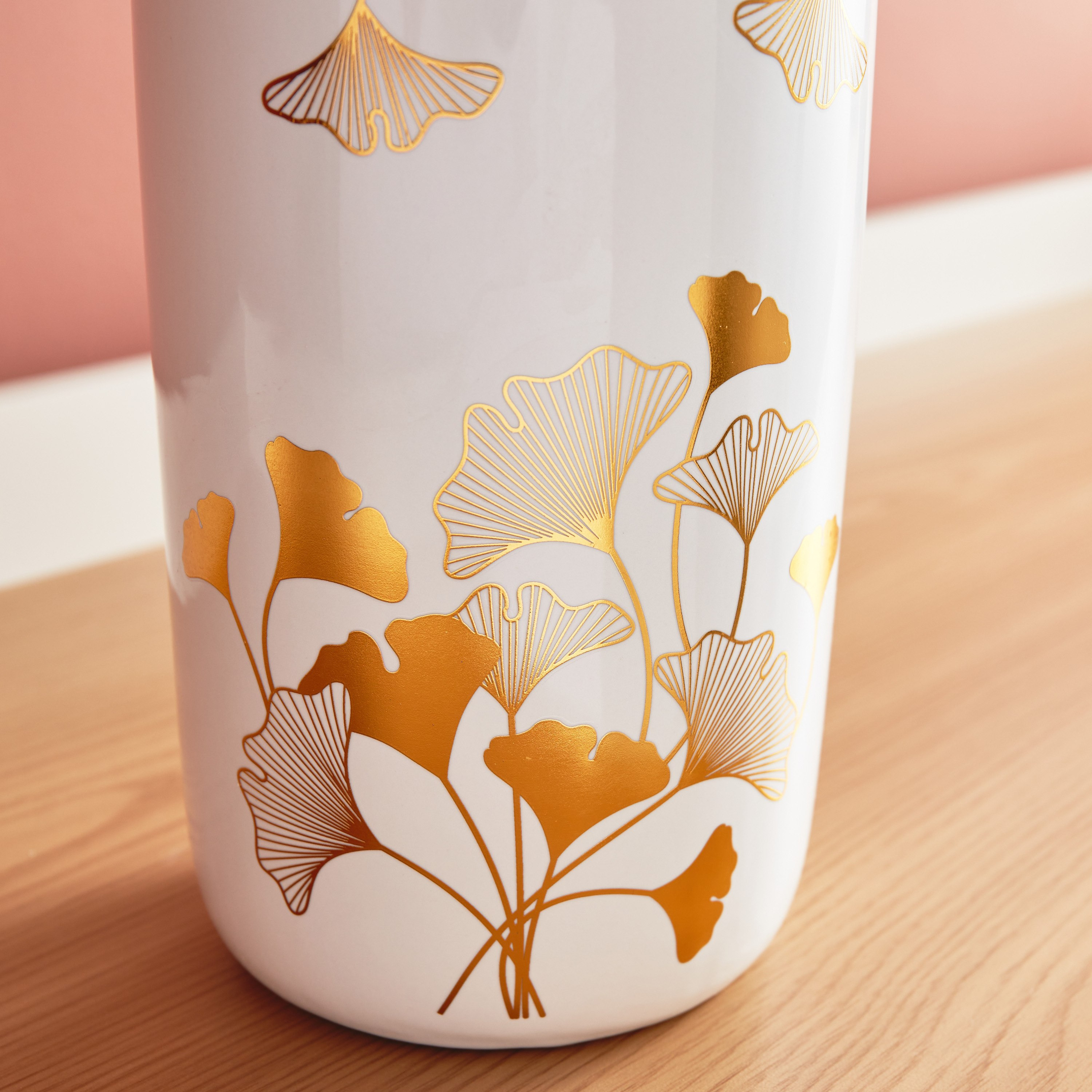 Heba Cylindrical Ceramic Vase with Ginkgo Design - 13x13x31 cm-hbxbedroom-decorandaccessories-vases-image-6