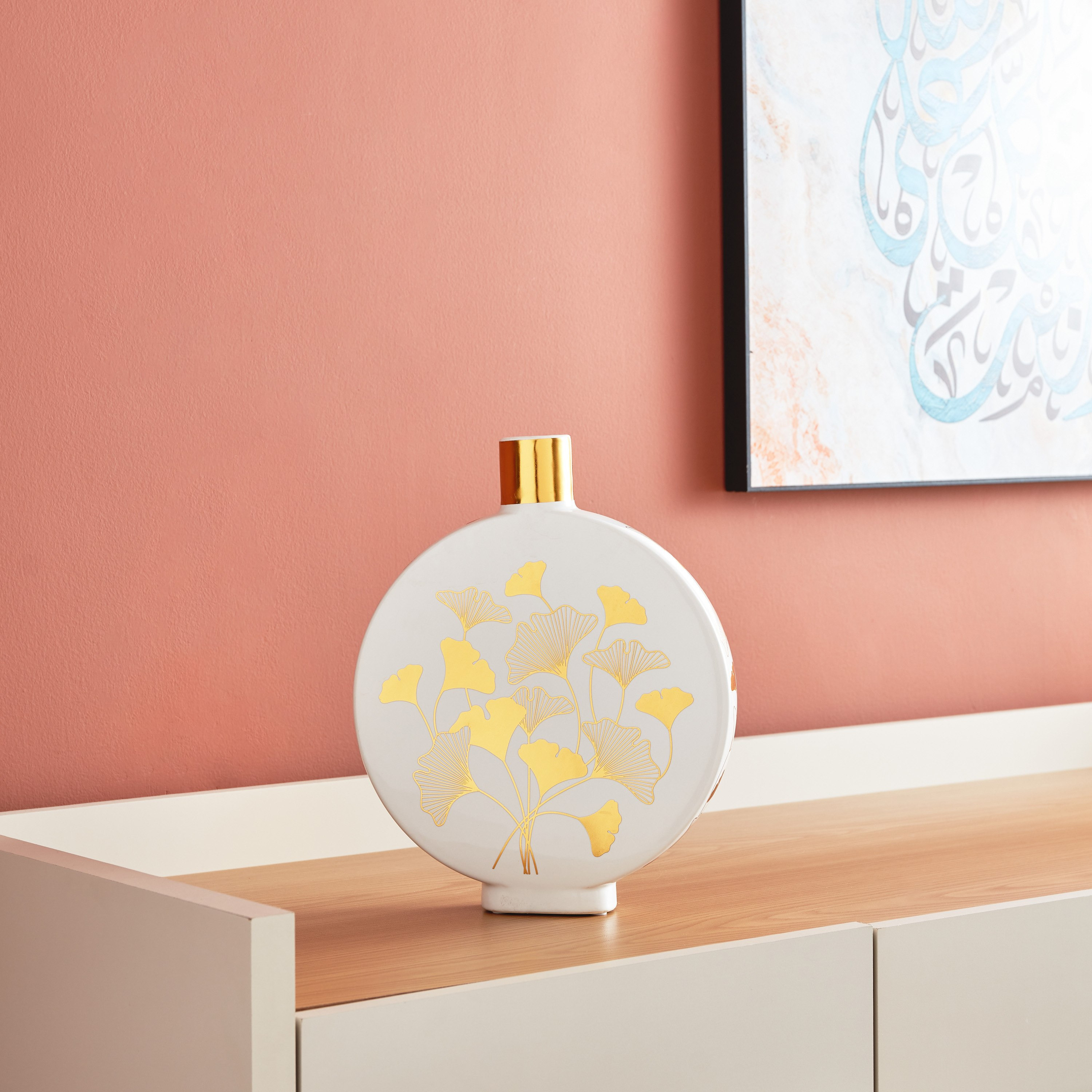 مزهرية سيراميك مستديرة بتصميم جينكو من هبة - 23x6x30 سم-hbxbedroom-decorandaccessories-vases-image-2