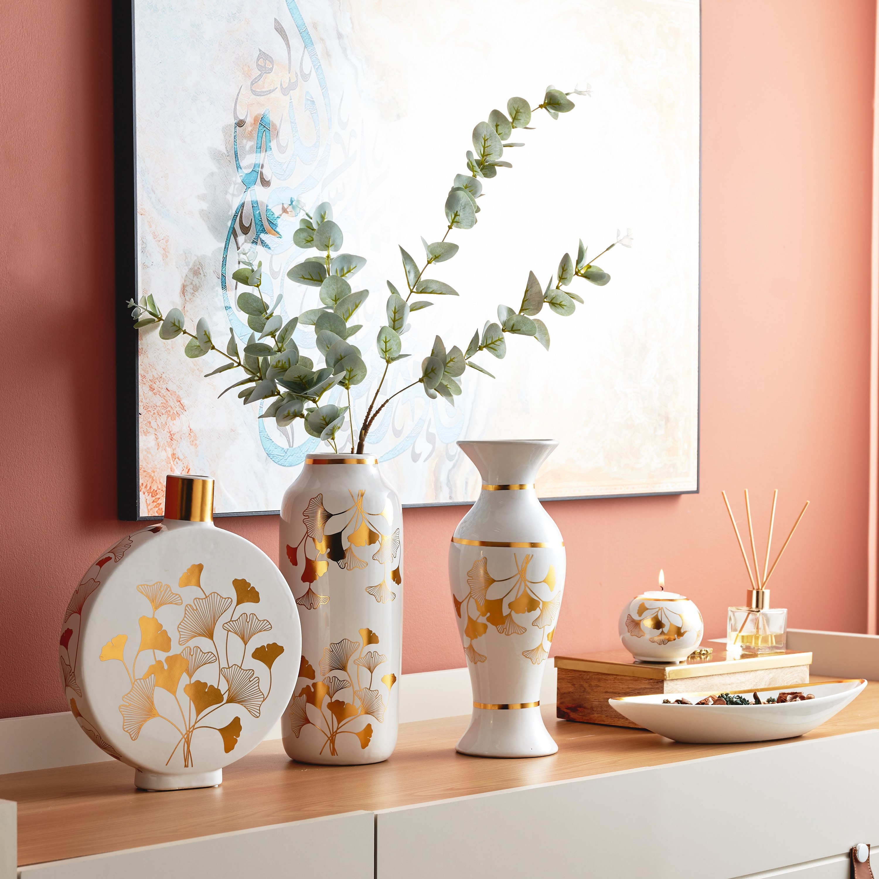 مزهرية سيراميك مستديرة بتصميم جينكو من هبة - 23x6x30 سم-hbxbedroom-decorandaccessories-vases-image-6