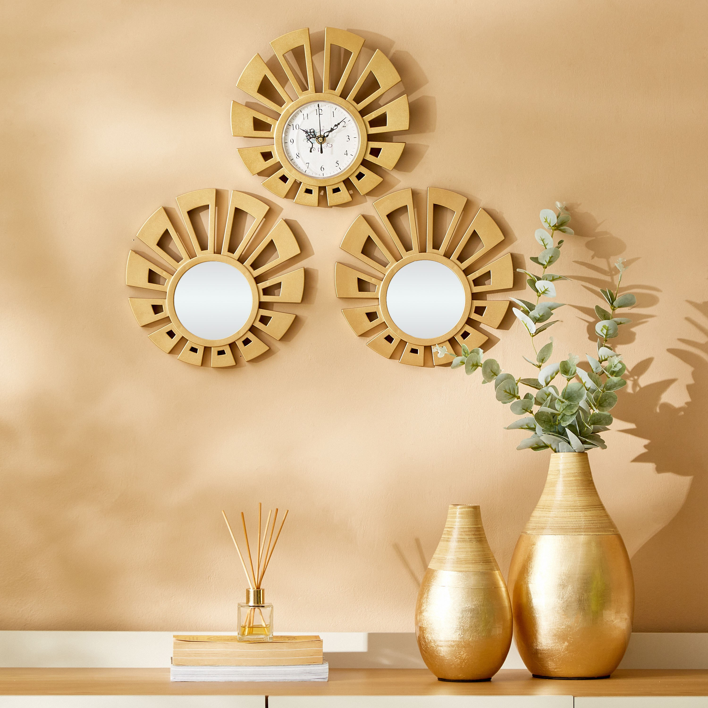 طقم مرايا وساعة 3 قطع من زينة - 25x2x25 سم-PROMO_HB_AE_B1G1_250925-image-1