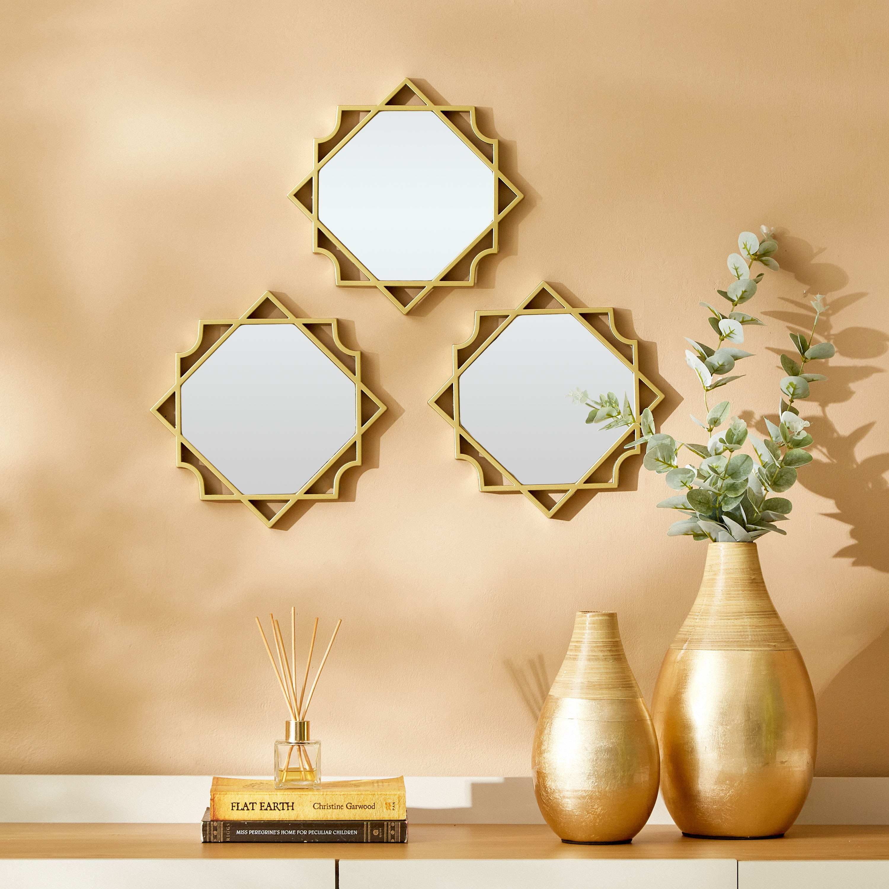 طقم مرايا 3 قطع بشكل مربع وإطار مزيّن من زينة - 25x2x25 سم-hbxhomeware-hbxdecorandfurnishings-image-1