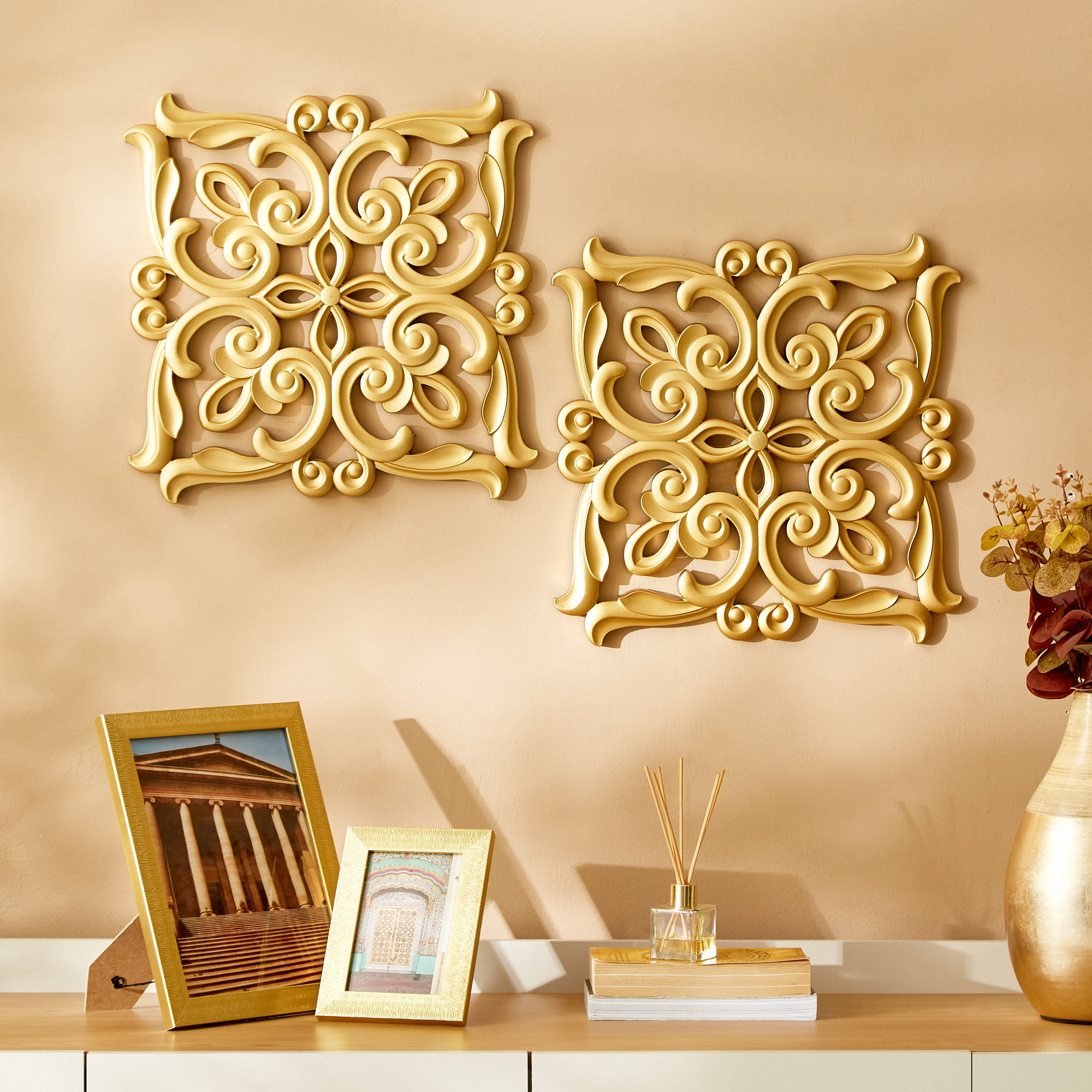 طقم ألواح حائط مربعة قطعتان من زينة - 40x2x40 سم-hbxlivingroom-walldecor-wallart-image-1