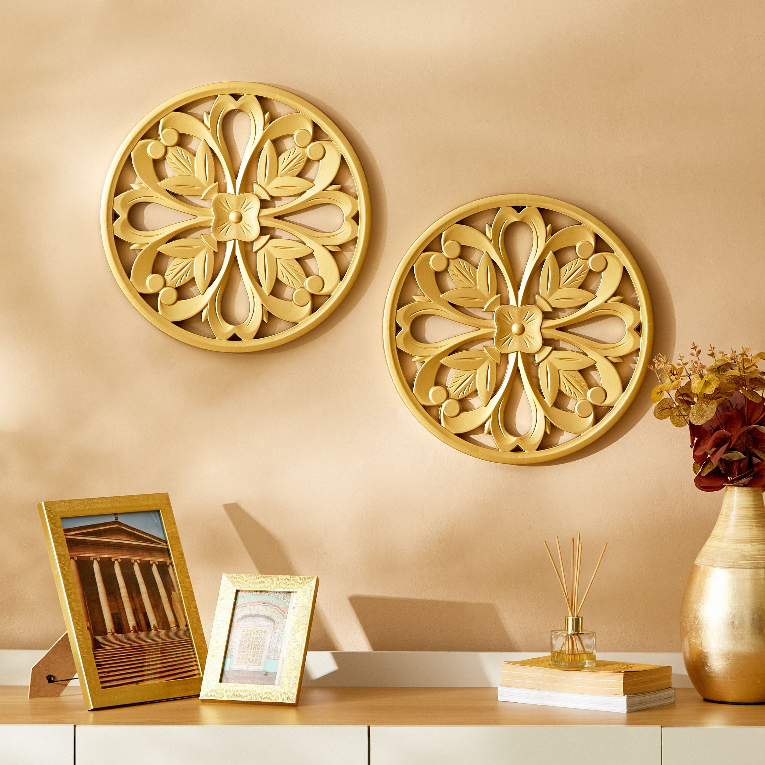 طقم ألواح حائط مستديرة قطعتان من زينة - 40x2x40 سم-hbxlivingroom-walldecor-wallart-image-1