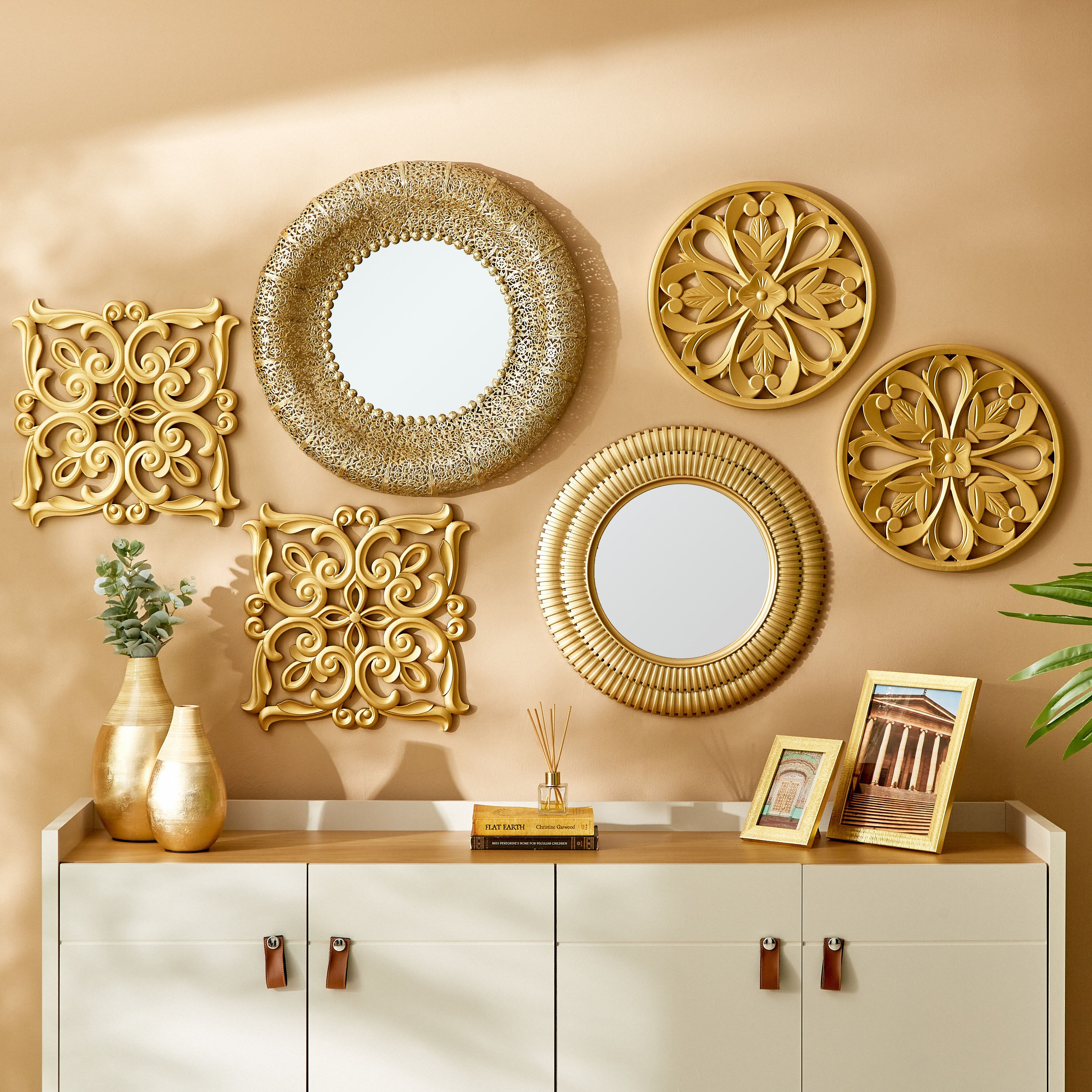طقم ألواح حائط مستديرة قطعتان من زينة - 40x2x40 سم-hbxlivingroom-walldecor-wallart-image-5