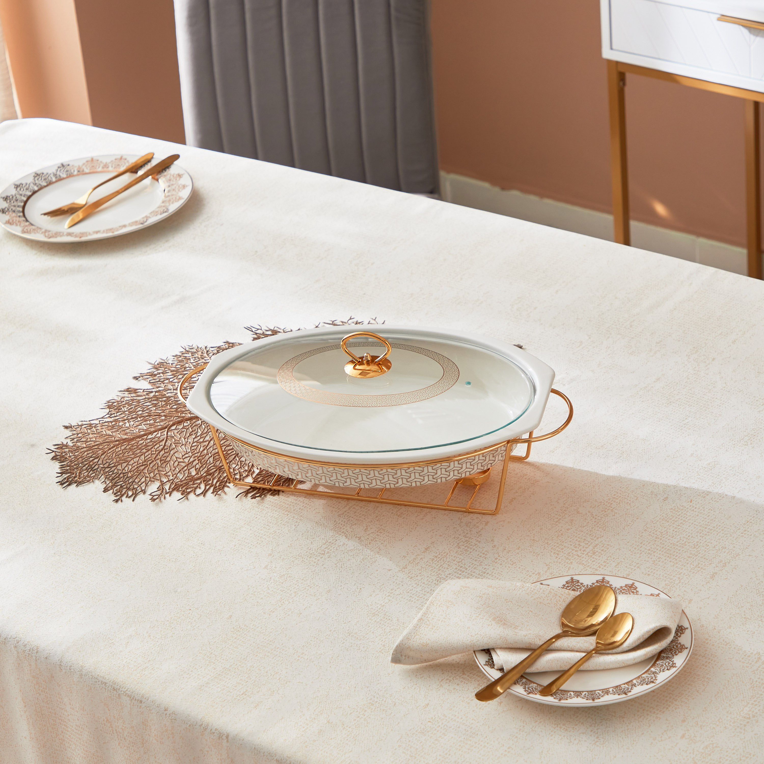 Celtic Oval Casserole with Candle Stand - 38 cm-hbxdecorandfurnishings-tabletop-serveware-image-5