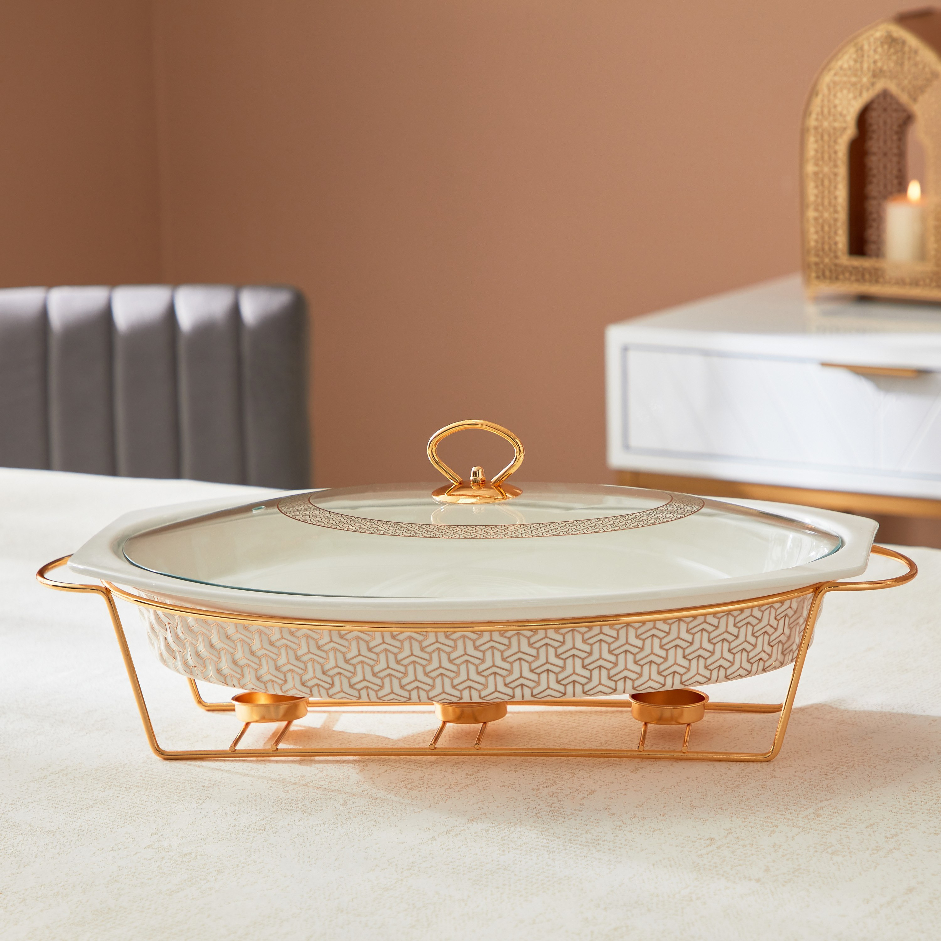 كسرولة بيضاوية بحامل شموع من كلتيك - 43 سم-hbxdecorandfurnishings-tabletop-serveware-image-1