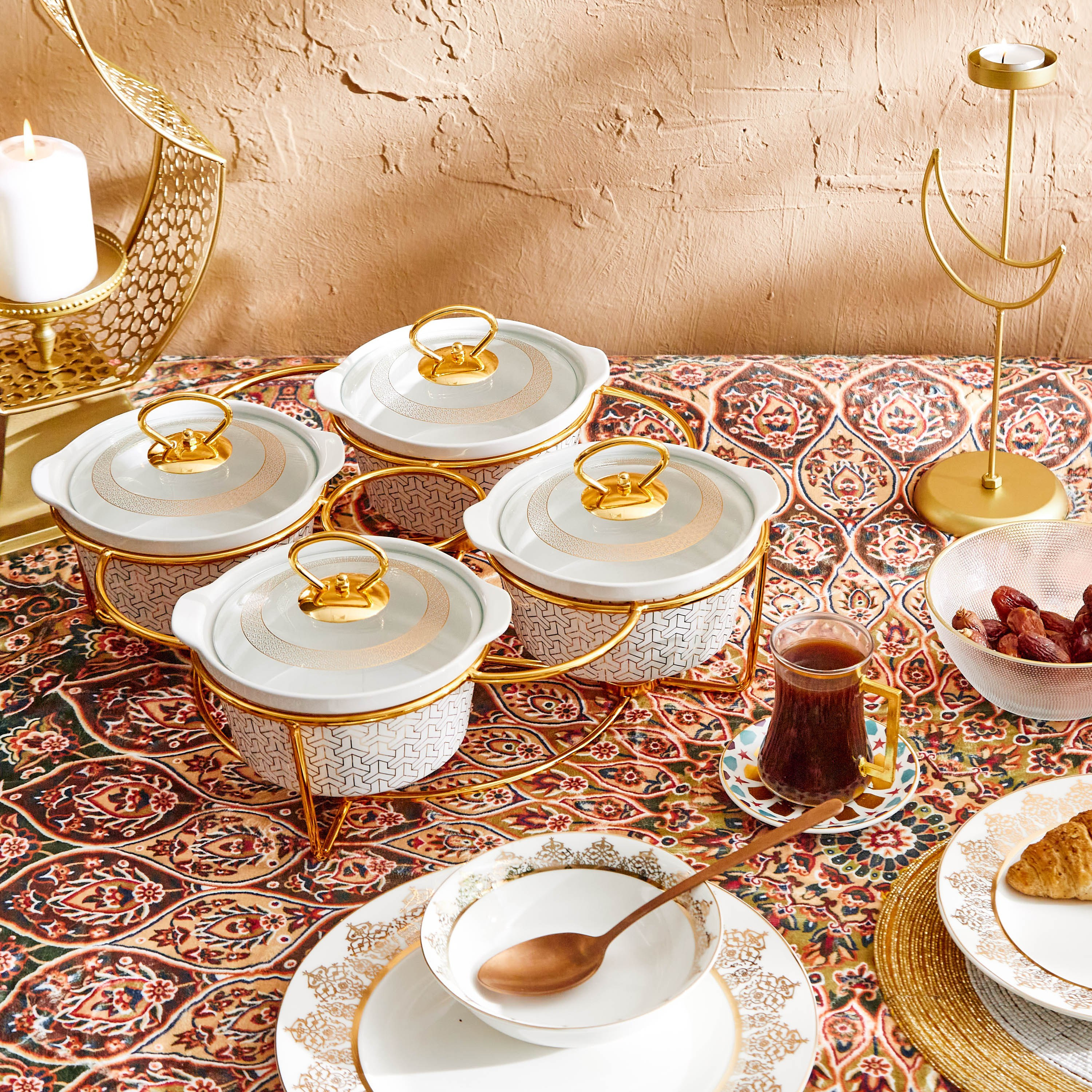 طقم كسرولات مستديرة 4 قطع مع حامل شموع من سيلتك - 18 سم-hbxdecorandfurnishings-tabletop-serveware-image-5