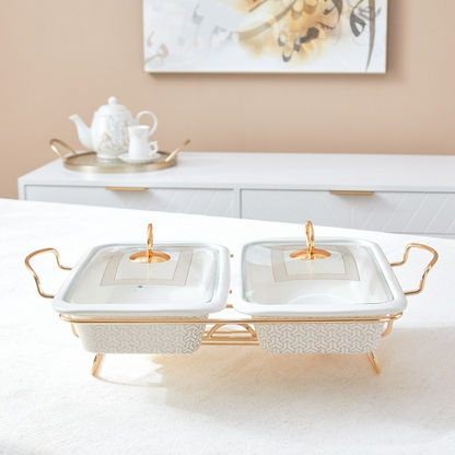 Celtic Rectangular Twin Casseroles with Candle Stand
