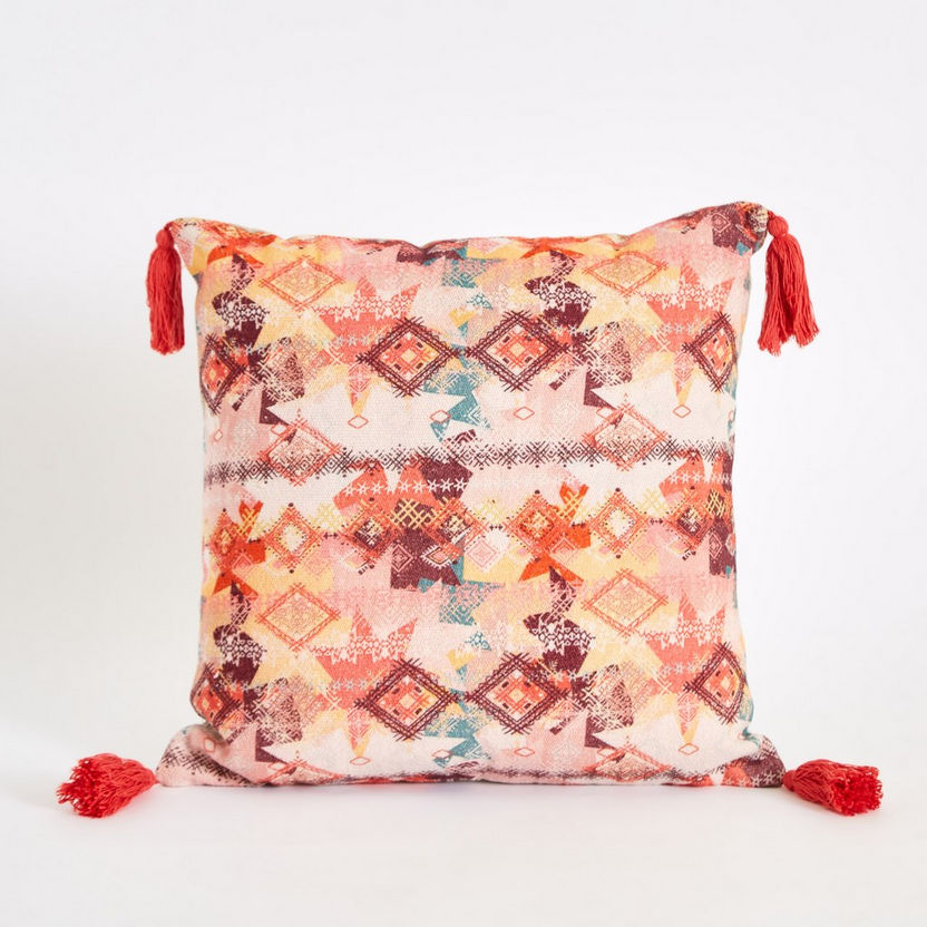 Mahrgan Aara Printed Patchwork Cushion - 40x40 cm-Filled Cushions-image-6