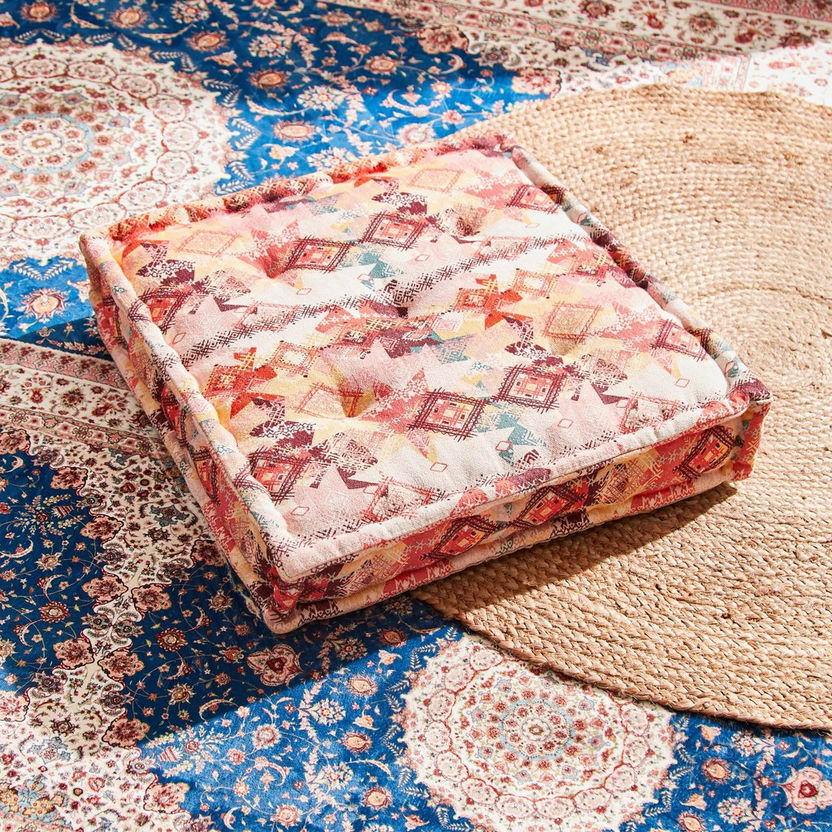 Mahrgan Aara Printed Patchwork Floor Cushion - 60x60x12 cm-Floor Cushions-image-1