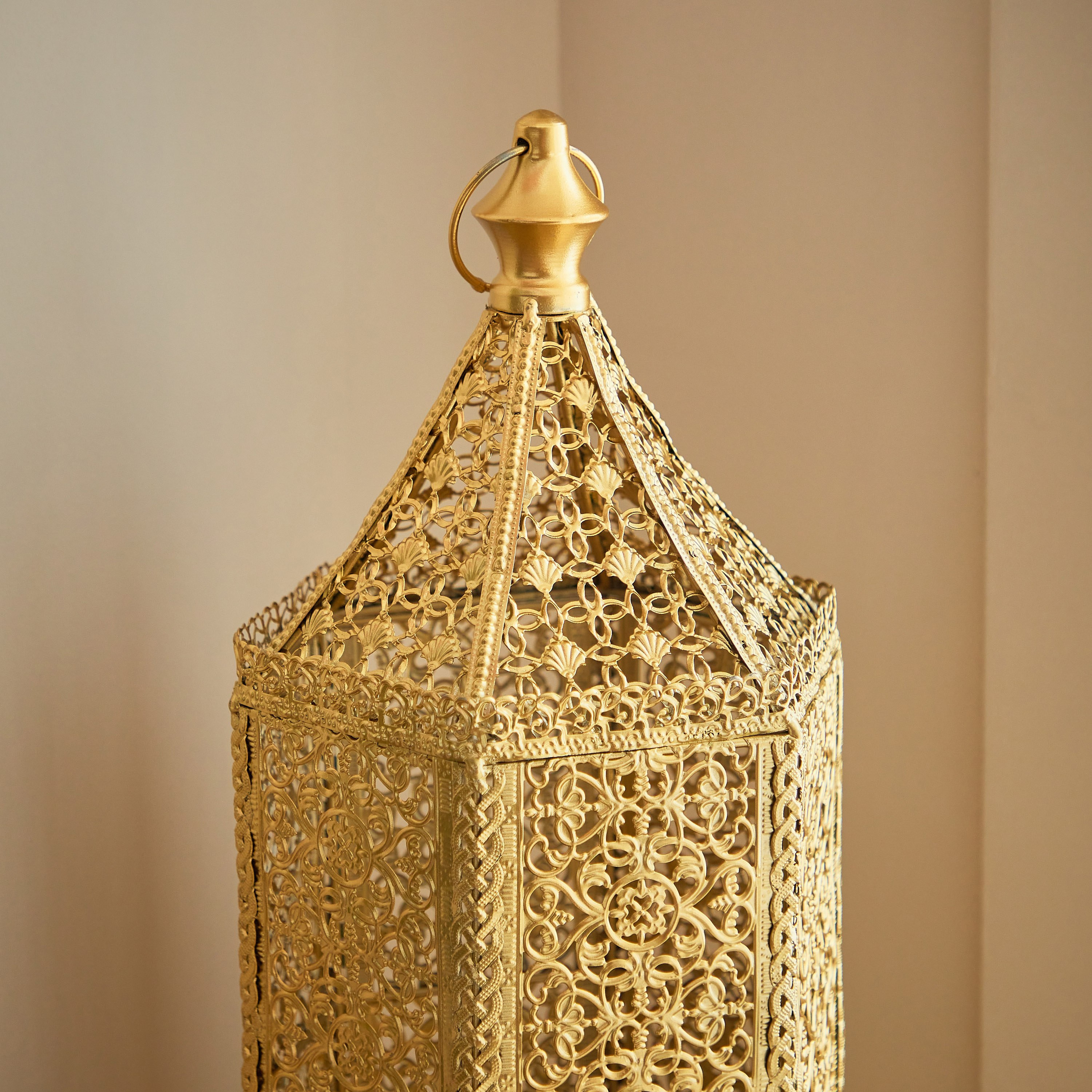فانوس معدني بتصميم عربي من نور - 21x19x45 سم-hbxdecorandfurnishings-homeaccessories-lanterns-image-3