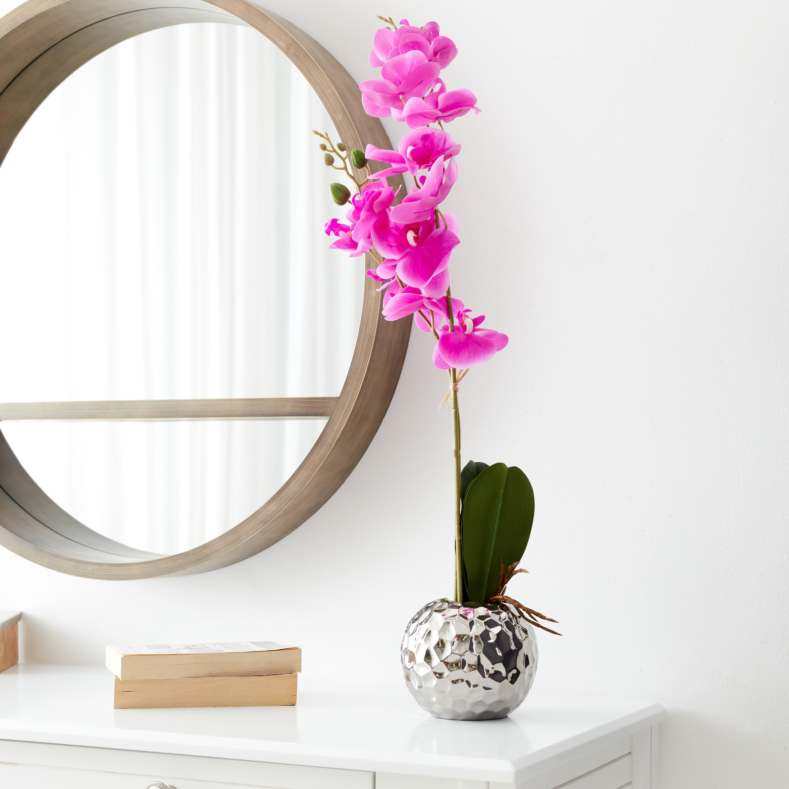 نبات أوركيد بملمس حقيقي في إناء زرع سيراميك مطلي من هالي - 15x15x77 سم-hbxdecorandfurnishings-homeaccessories-artificialflowersandplants-image-1
