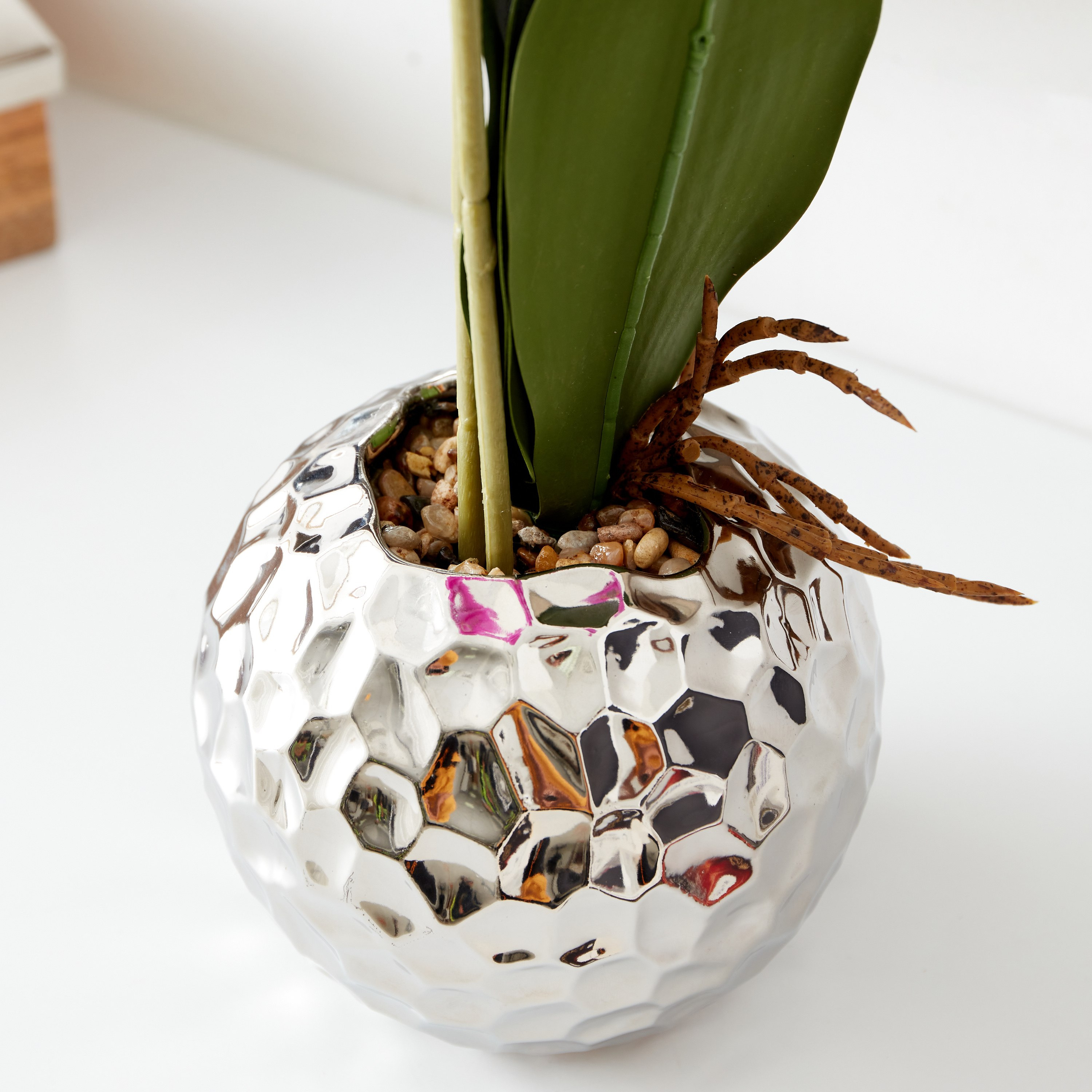 نبات أوركيد بملمس حقيقي في إناء زرع سيراميك مطلي من هالي - 15x15x77 سم-hbxdecorandfurnishings-homeaccessories-artificialflowersandplants-image-3