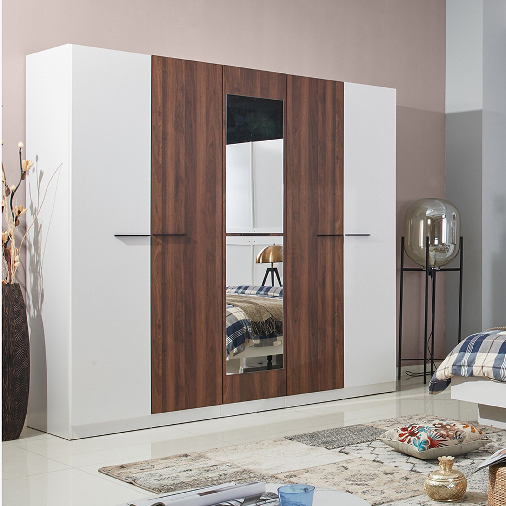 خزانة ملابس بـ 5 أبواب ومرآة من أنكونا-hbxfurniture-wardrobes-image-1