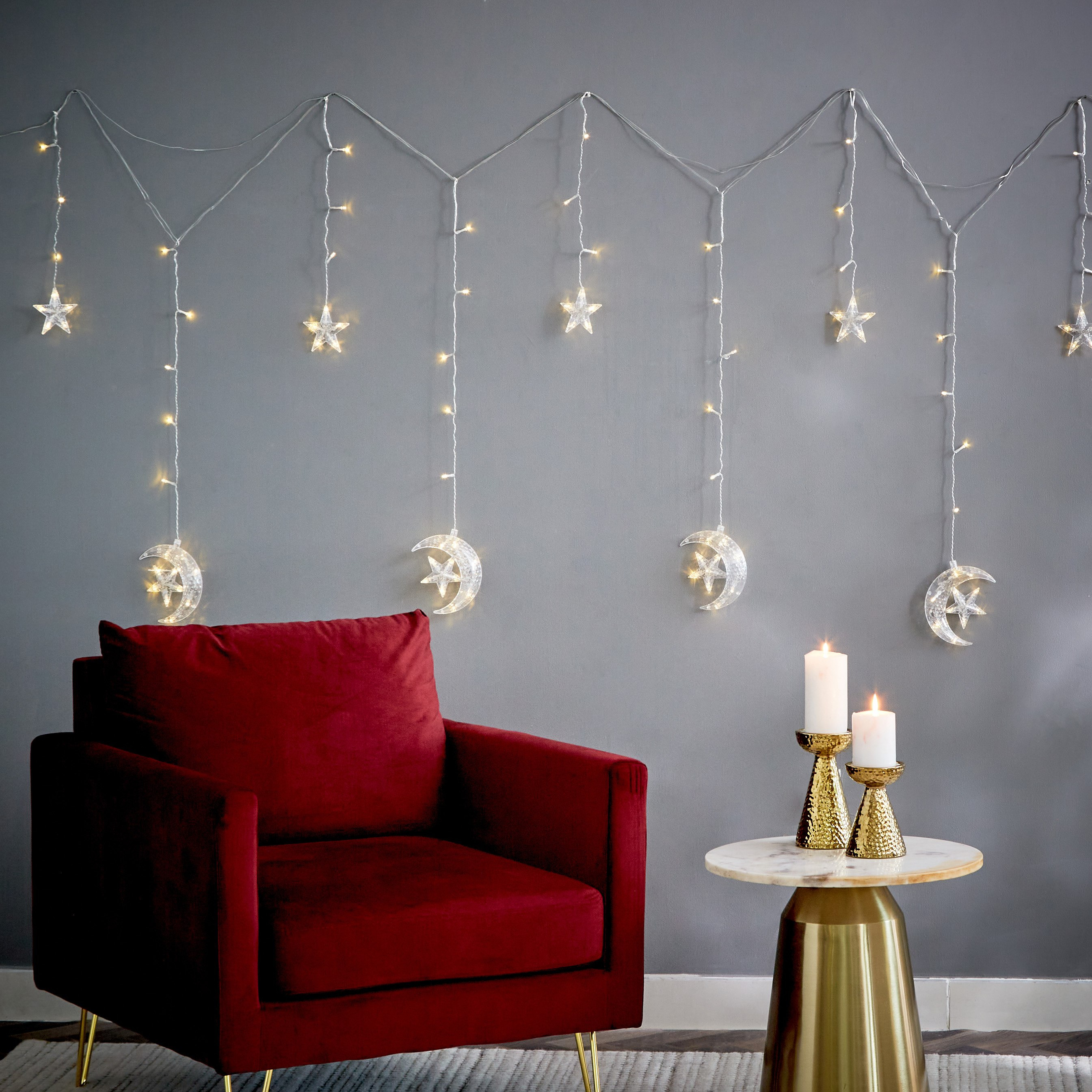 شريط إضاءة ستارة بـ138 لمبة إل إي دي بتصميم نجوم وقمر من أورلا - 575x50x3 سم-hbxdiningroom-lighting-decorativesandstringlights-image-5