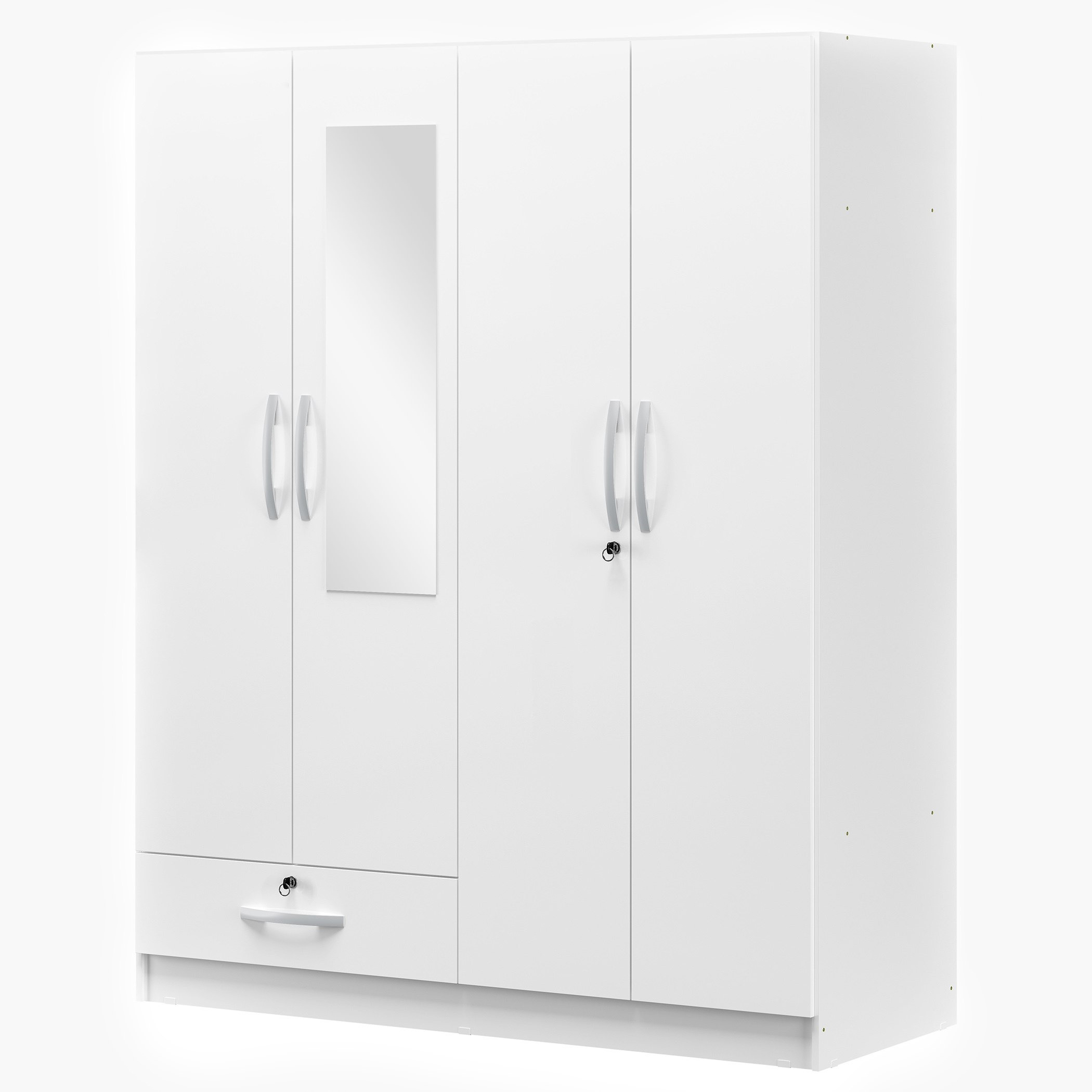 Movo Klara 4-Door 1-Drawer High Gloss Wardrobe with Mirror and Lock-hbxfurniture-wardrobes-image-2