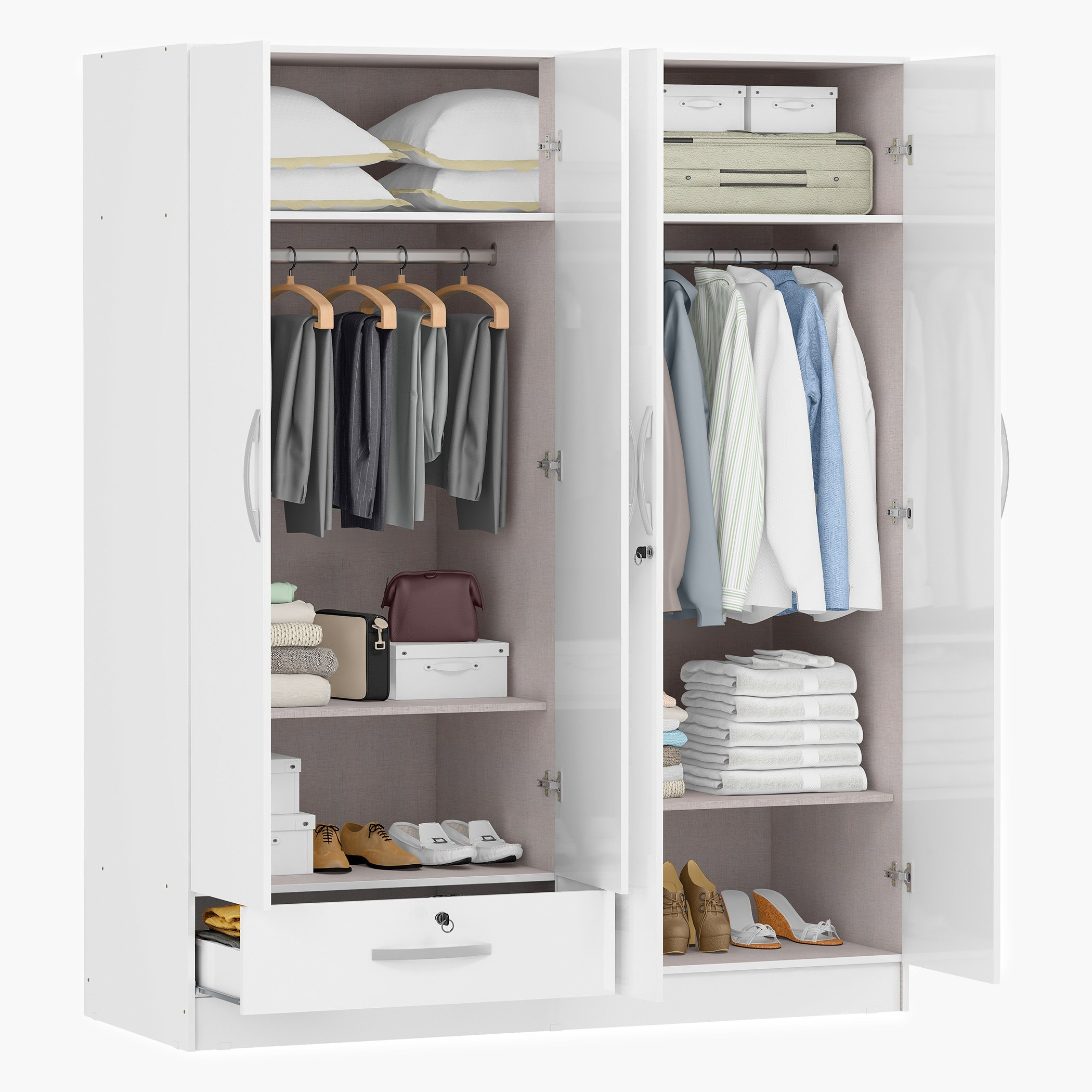 White gloss deals wardrobe with drawers