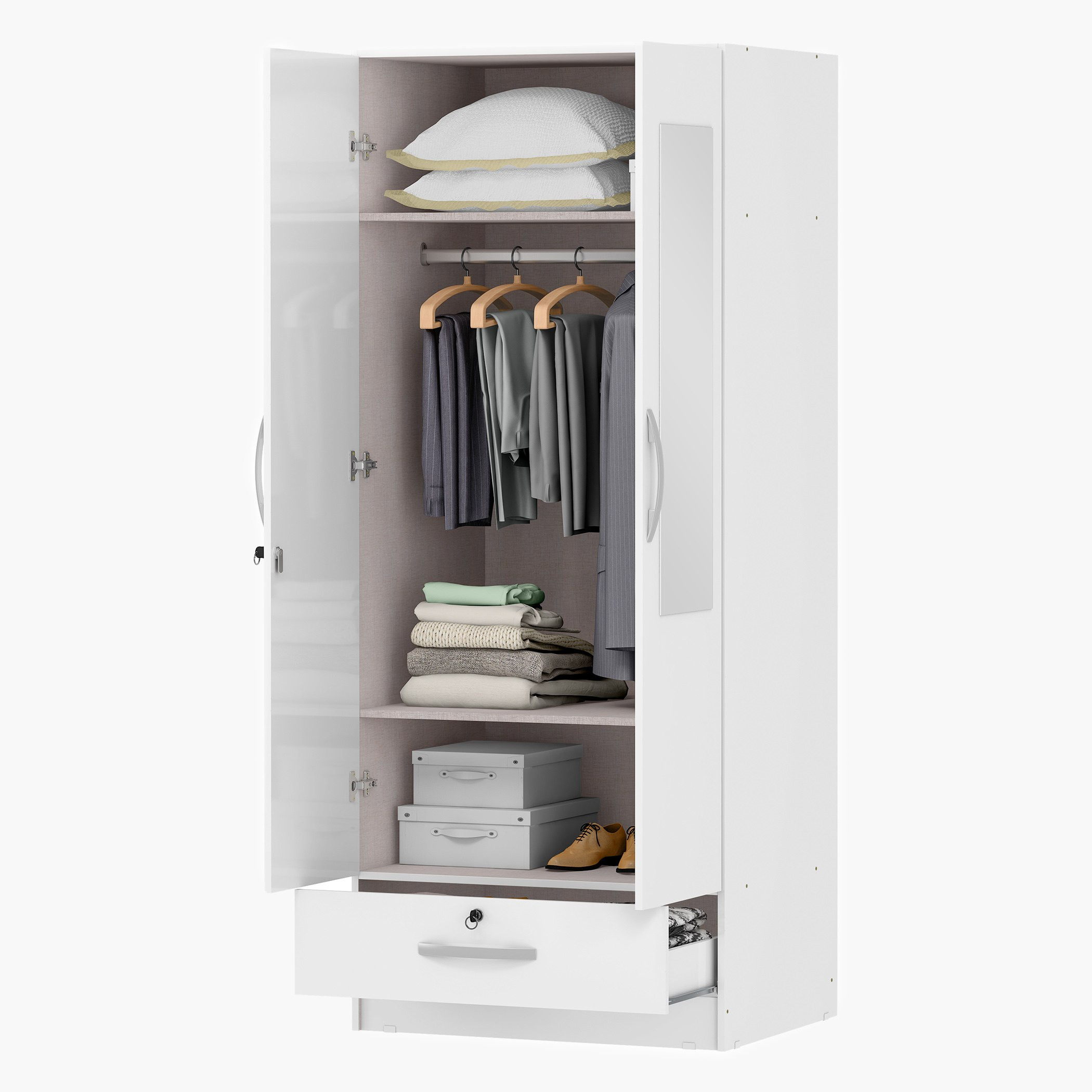 Single white deals wardrobe with drawers