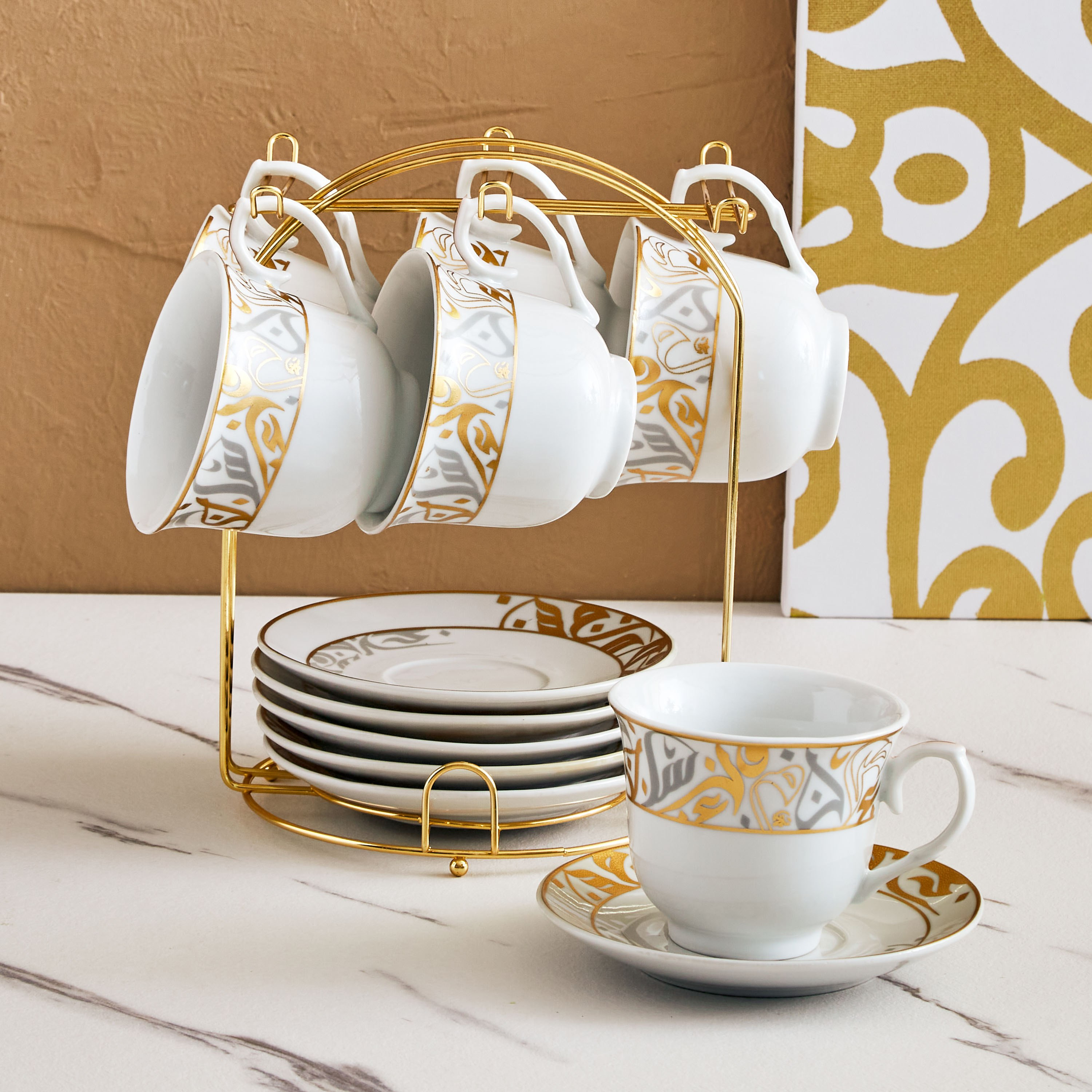طقم فناجين وصحون مع حامل 13 قطعة من كاليجرافي-hbxhomeware-hbxkitchen-image-1