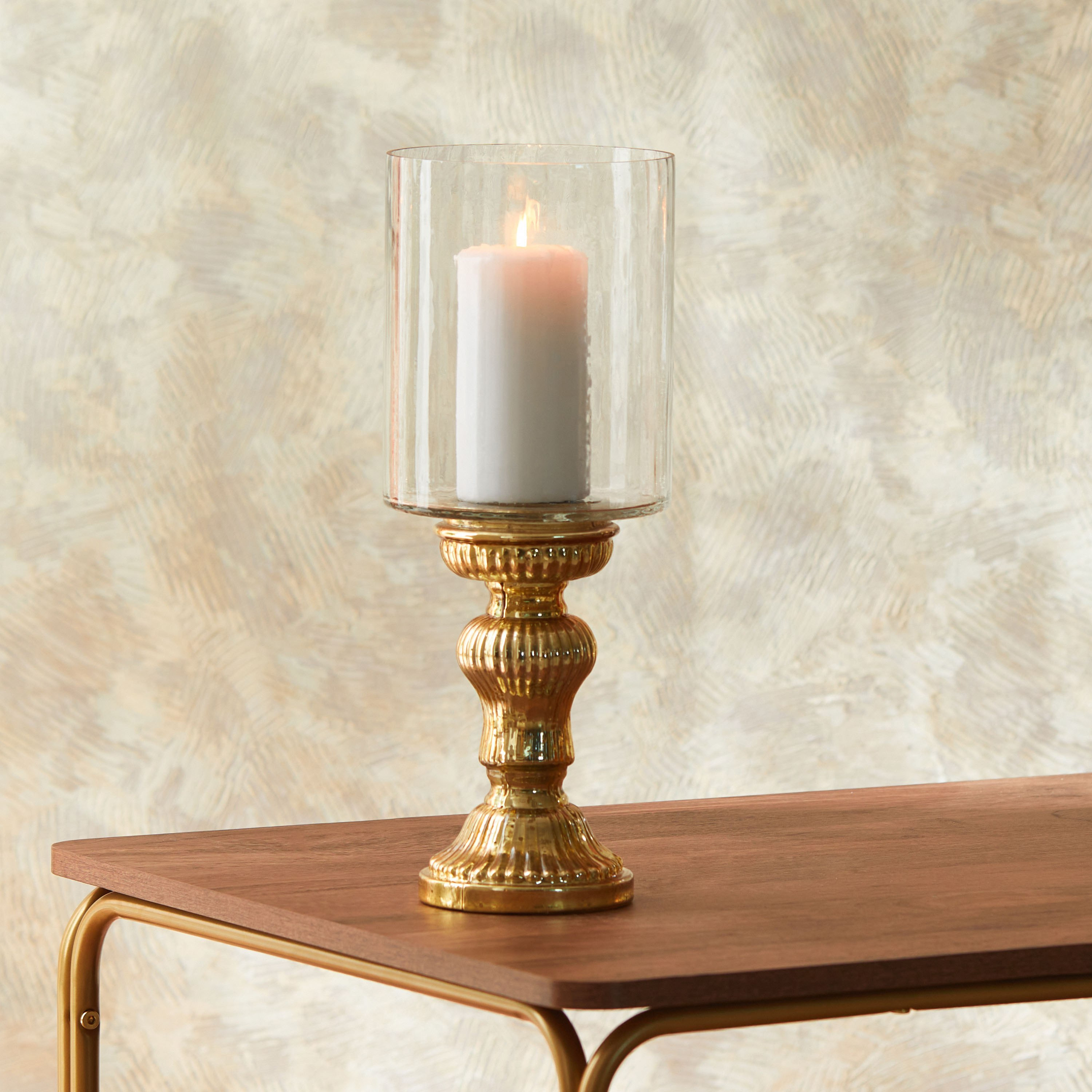 Gulnar Ribbed Glass Hurricane Candleholder - 15x15x40 cm-hbxlivingroom-decorandaccessories-candleholders-image-1