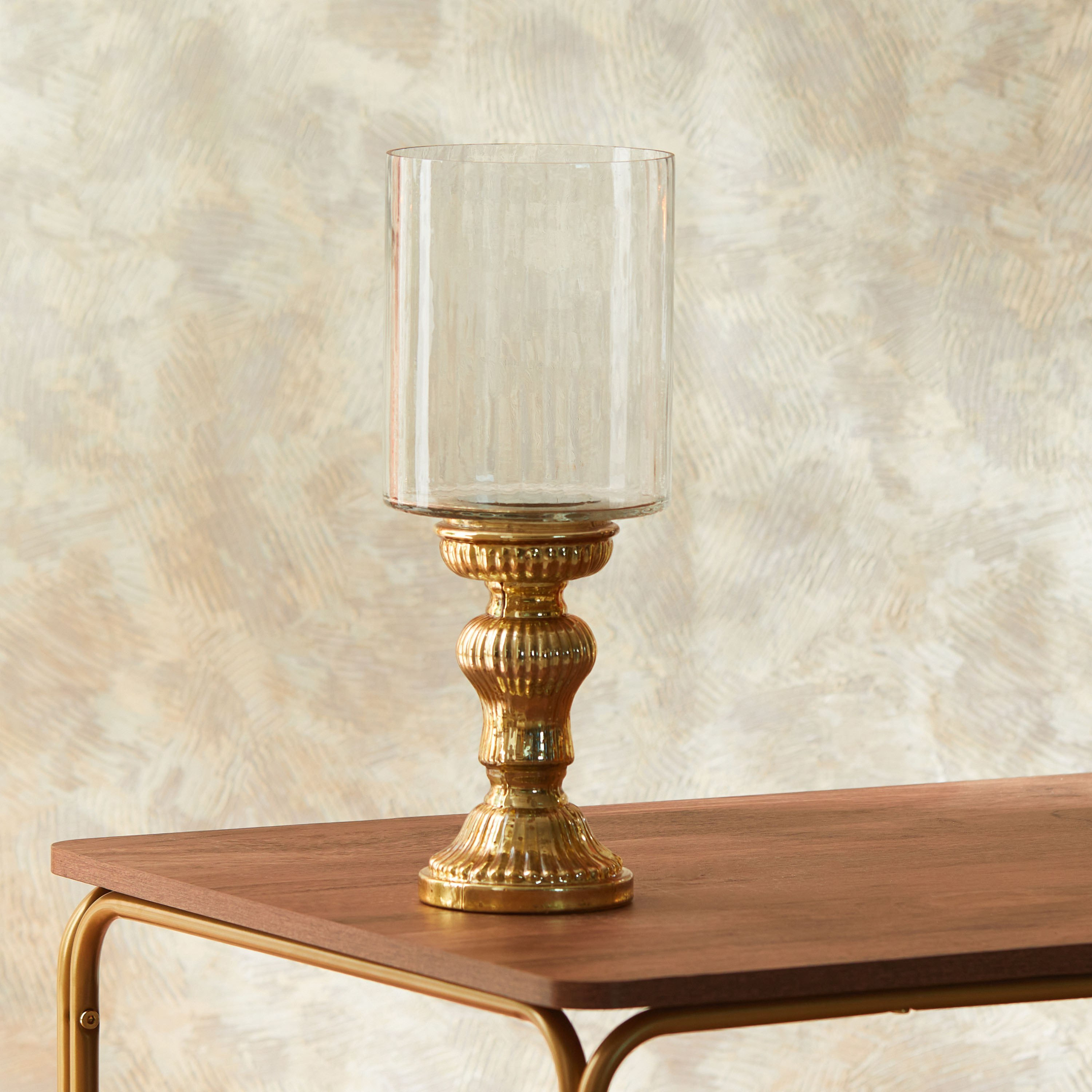 Gulnar Ribbed Glass Hurricane Candleholder - 15x15x40 cm-hbxlivingroom-decorandaccessories-candleholders-image-2