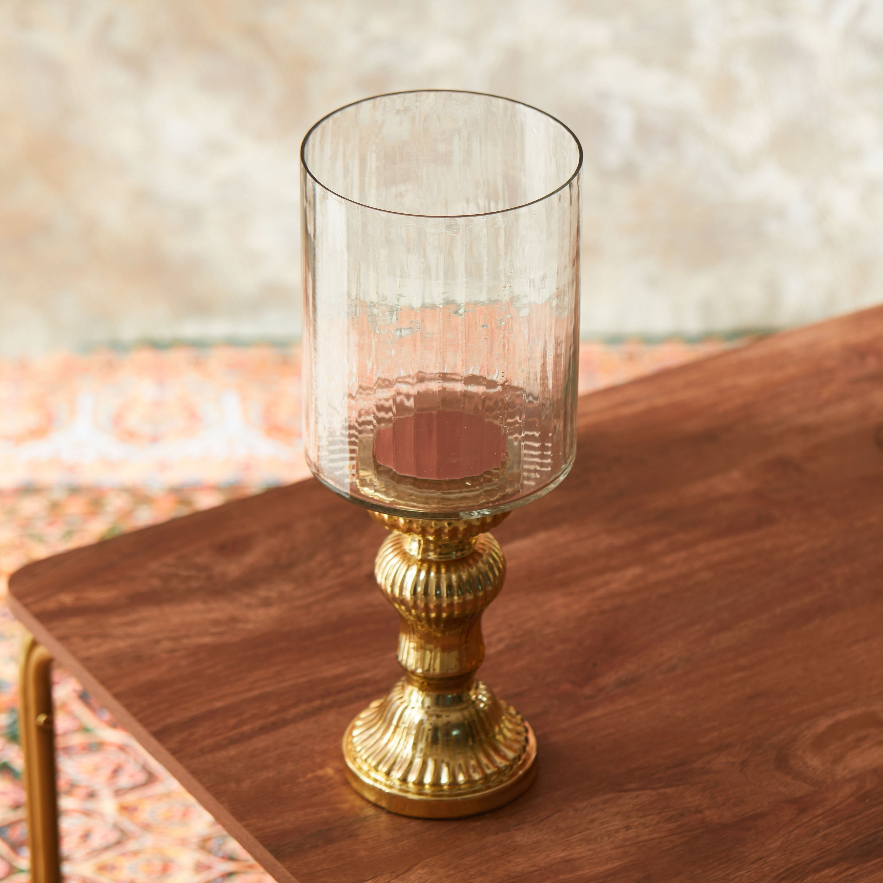 Gulnar Ribbed Glass Hurricane Candleholder - 15x15x40 cm-hbxlivingroom-decorandaccessories-candleholders-image-3