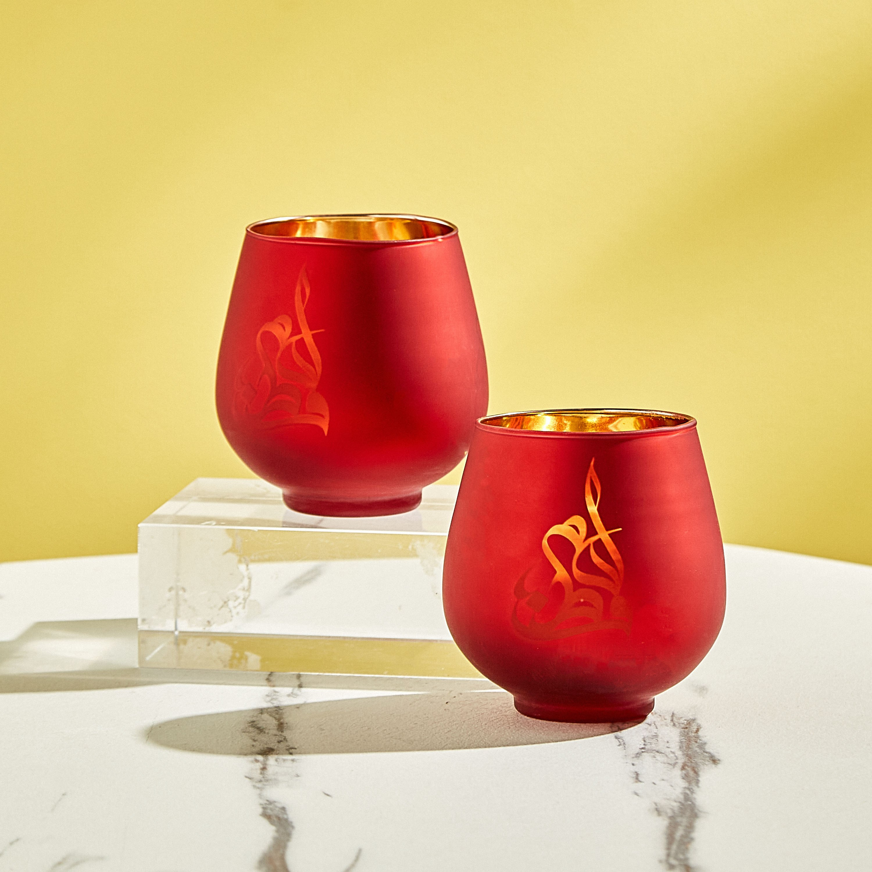 طقم حامل شموع فوتيف زجاجي بتصميم مسجد قطعتين من كاليجرافي آشر - 9.5x9 سم-hbxlivingroom-decorandaccessories-candleholders-image-1