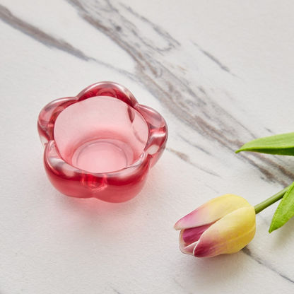 Isla Sprayed Flower Shape Glass Candleholder - 8x4 cms