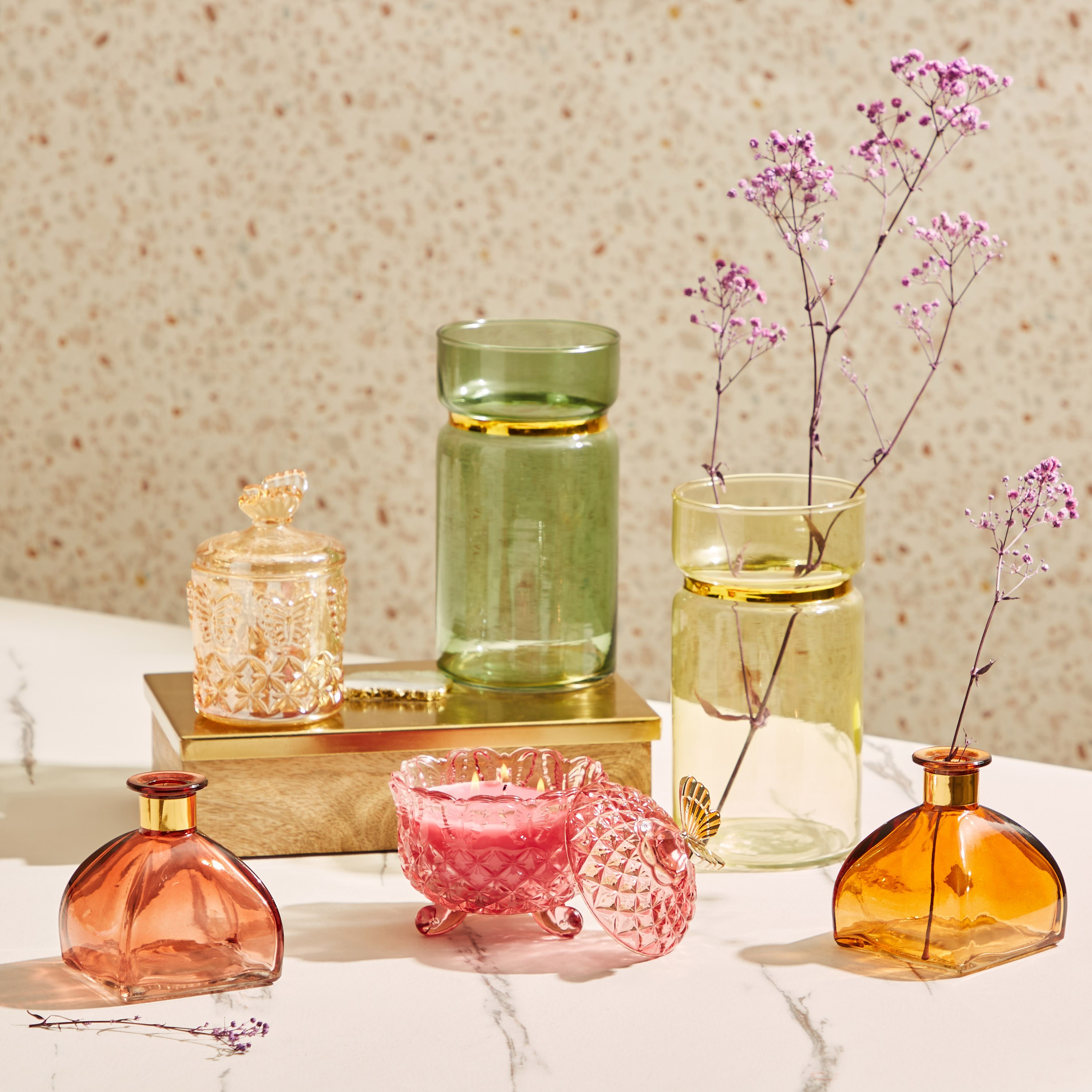 Isla Glass Vase with Gold Band - 9x9x9 cm-hbxhomeware-hbxdecorandfurnishings-image-4
