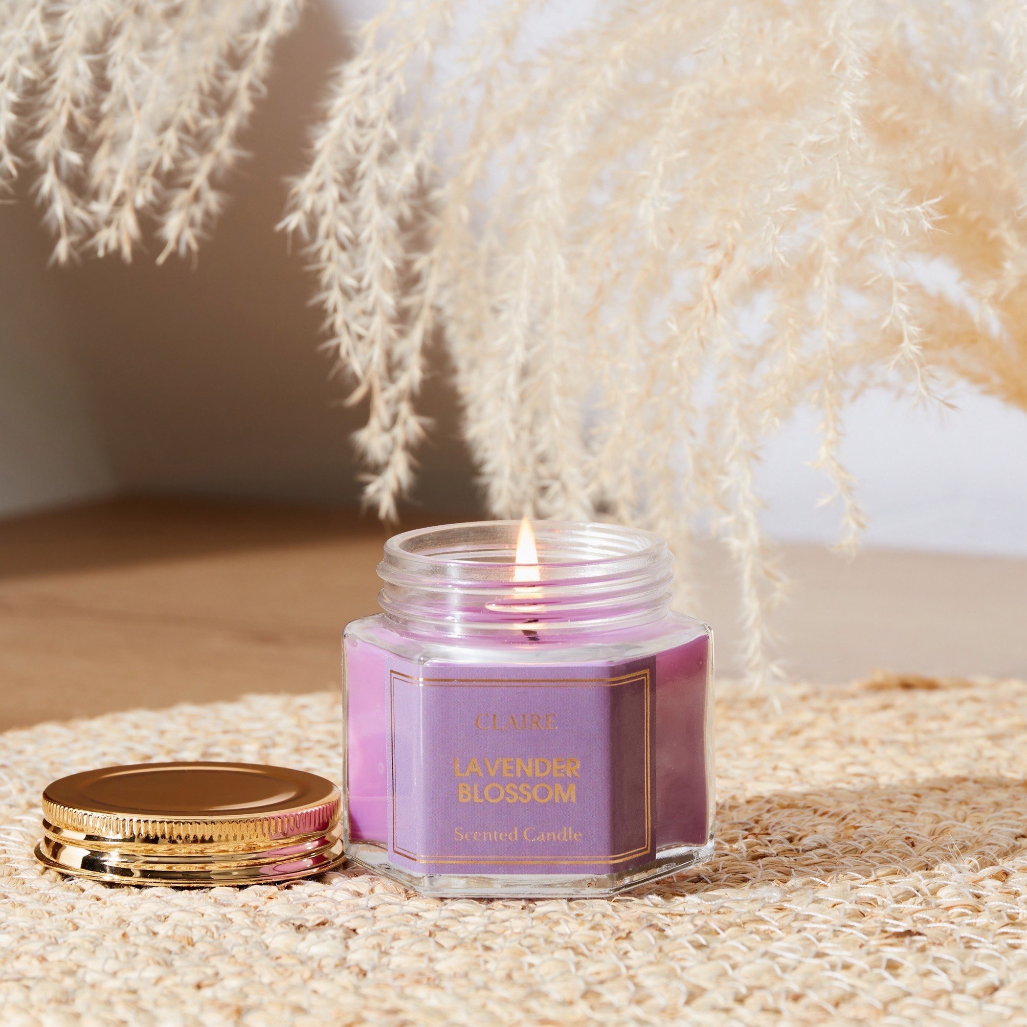 Claire Lavender Blossom Glass Jar Candle - 70 gms-hbxlivingroom-decorandaccessories-candles-image-2