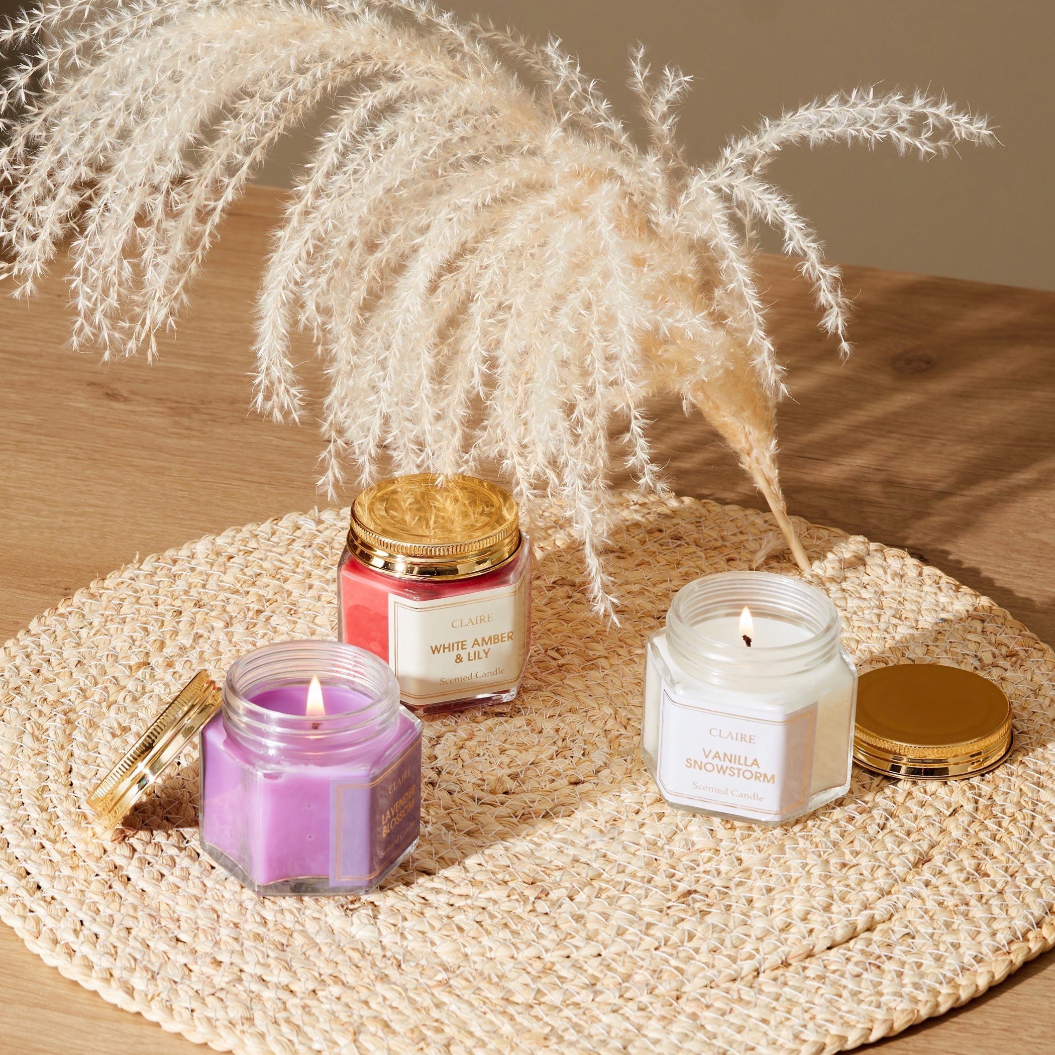 جرة شموع زجاجية برائحة العنبر الأبيض ليلي من كلير - 70 جم-hbxlivingroom-decorandaccessories-candles-image-6