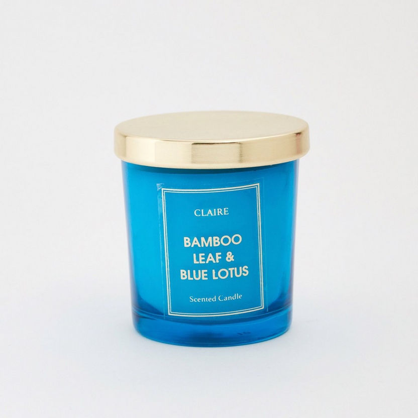 Claire Bamboo Leaf and Blue Lotus Glass Jar Candle - 220 gms-Candles-image-6