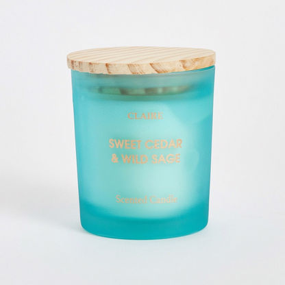 Claire Sweet Cedar and Wild Sage Glass Jar Candle with Wooden Lid - 220 gms