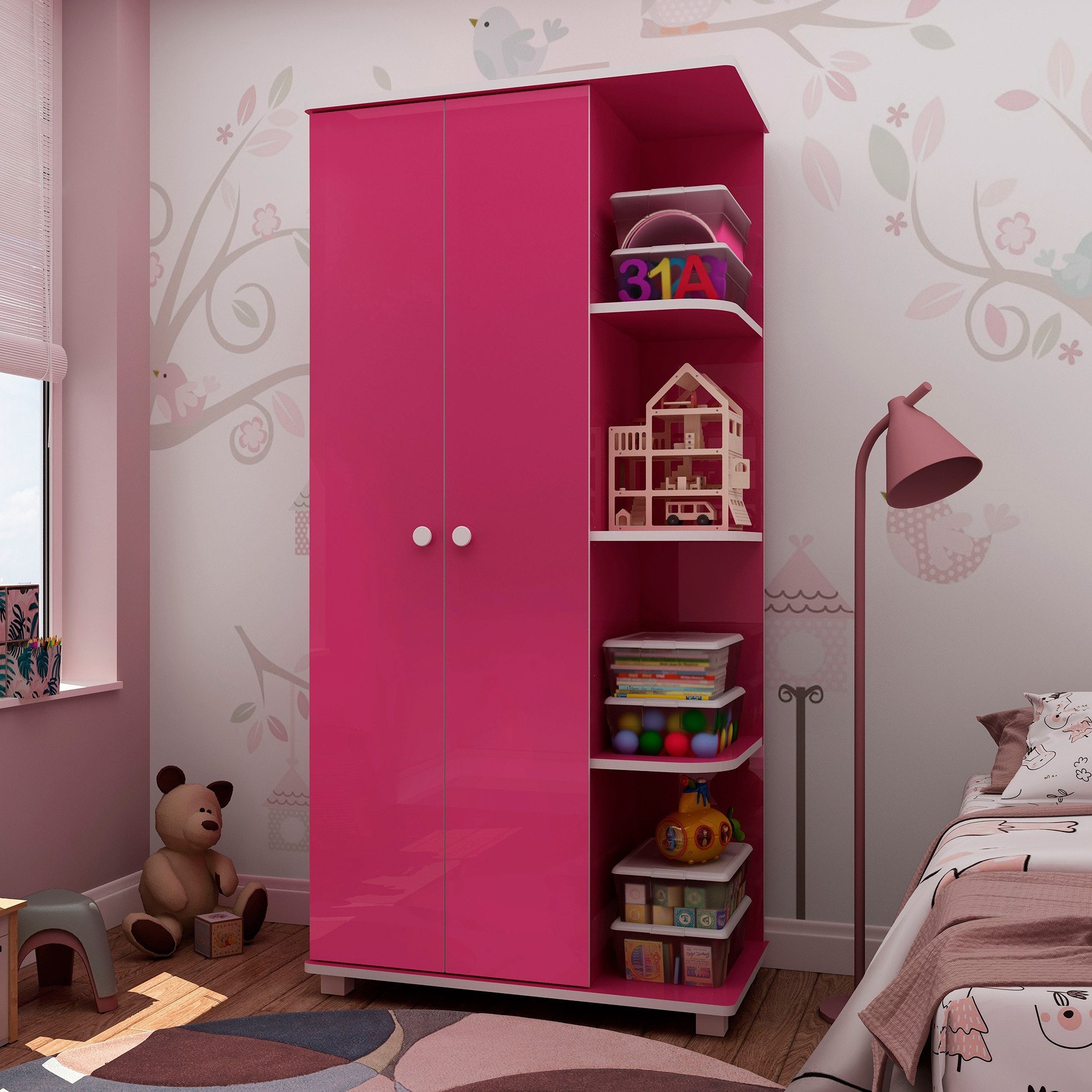 Movo Princess Cassina 2-Door Wardrobe with Shelf-hbxfurniture-wardrobes-image-1