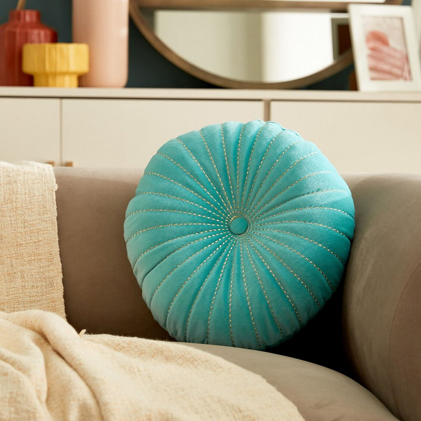 Serene Embroidered Velvet Round Filled Cushion - 40 cm-Filled Cushions-image-0